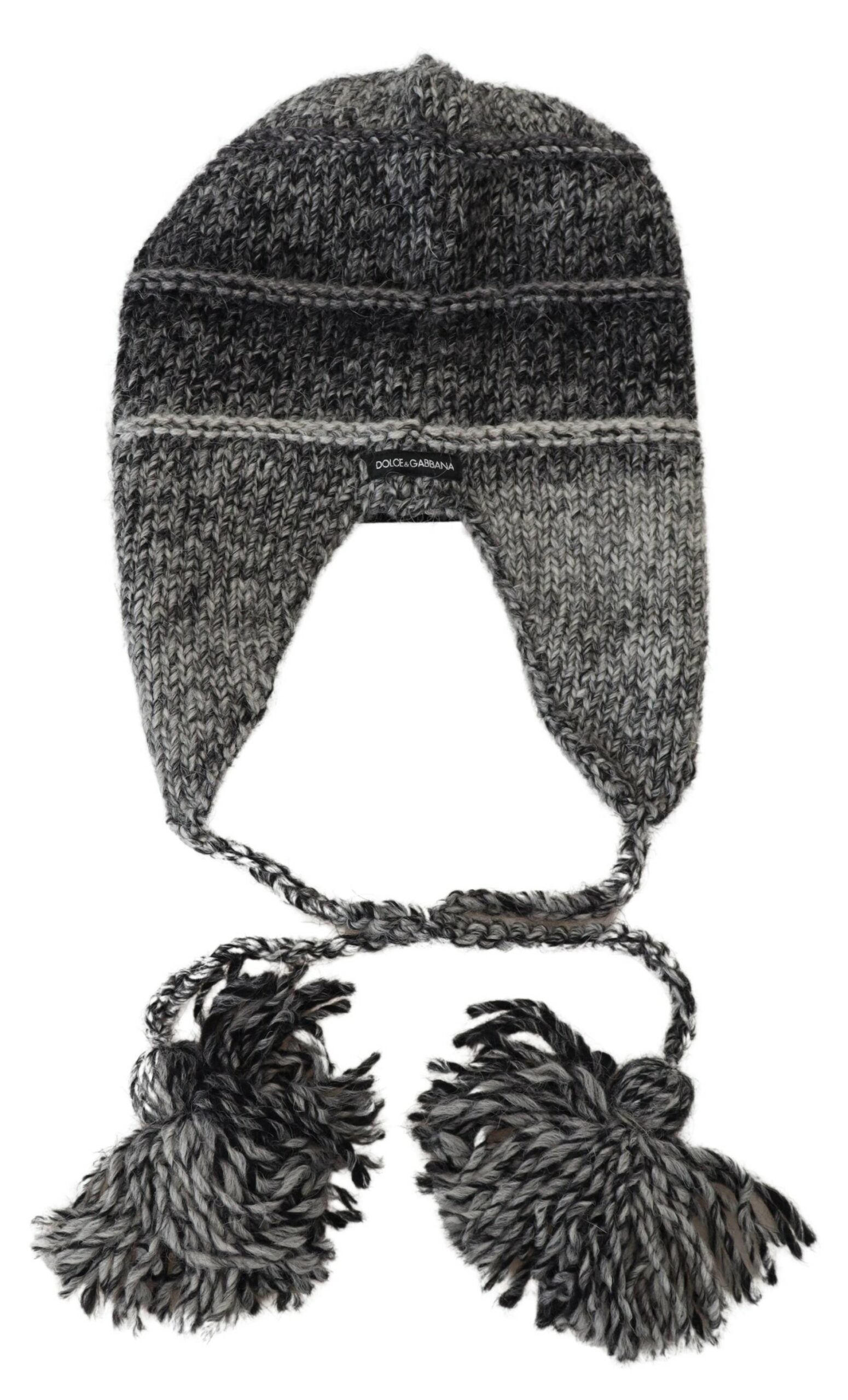Dolce & Gabbana Gray Warm Fleece Ear Flaps Knit Beanie Hat | Regal Royce