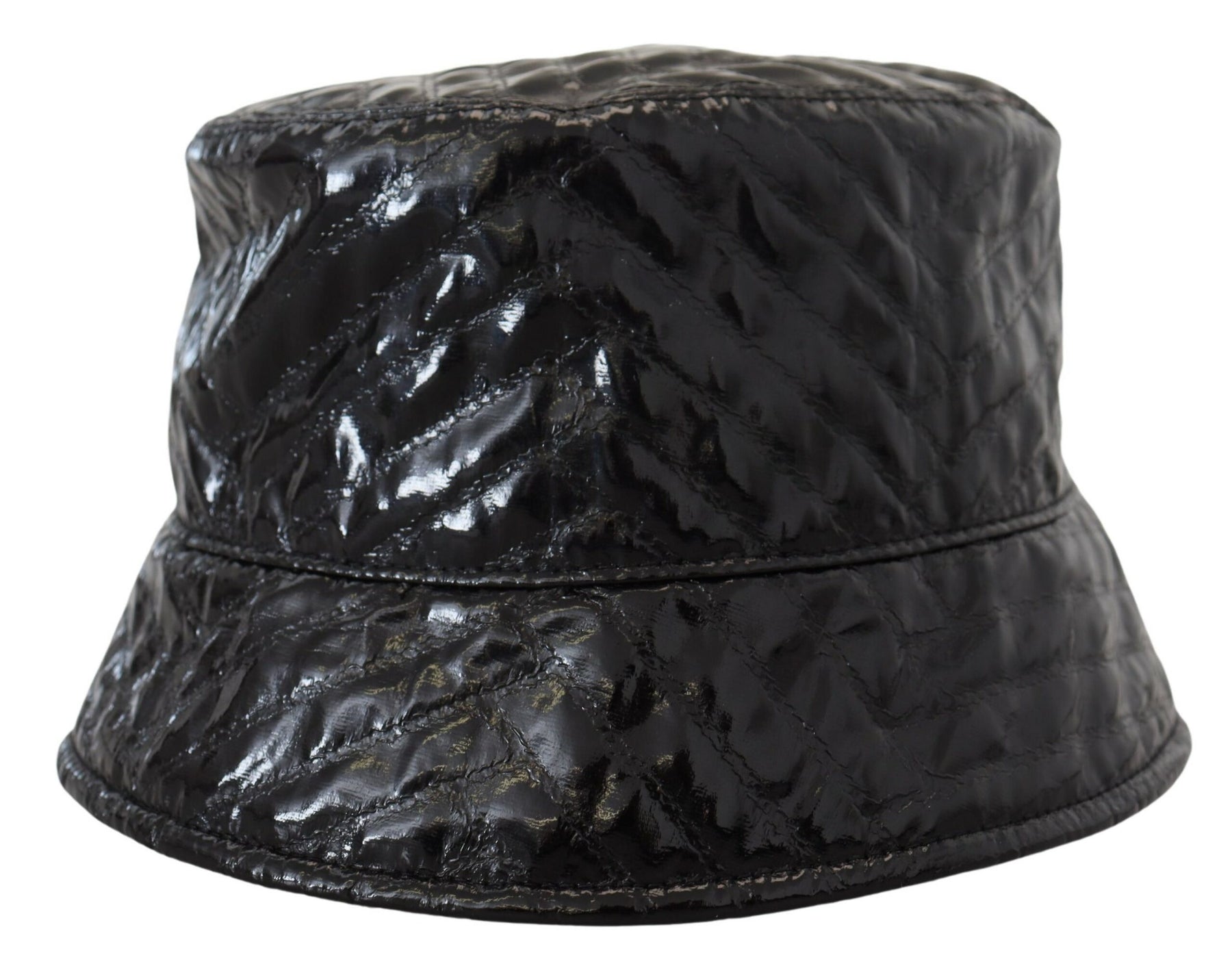 Dolce & Gabbana Black Quilted Faux Leather Women Bucket Cap Hat | Regal Royce