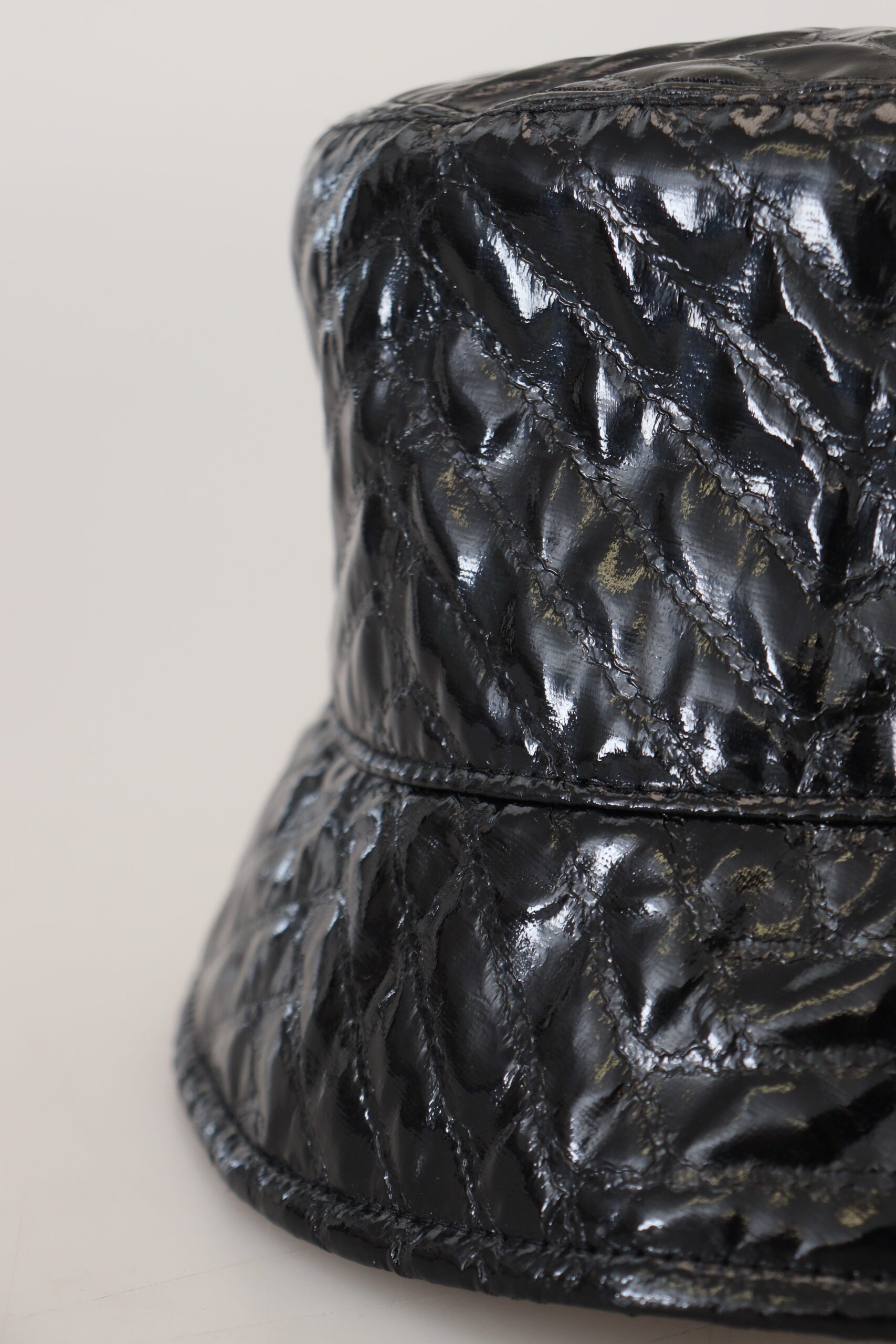 Dolce & Gabbana Black Quilted Faux Leather Women Bucket Cap Hat | Regal Royce