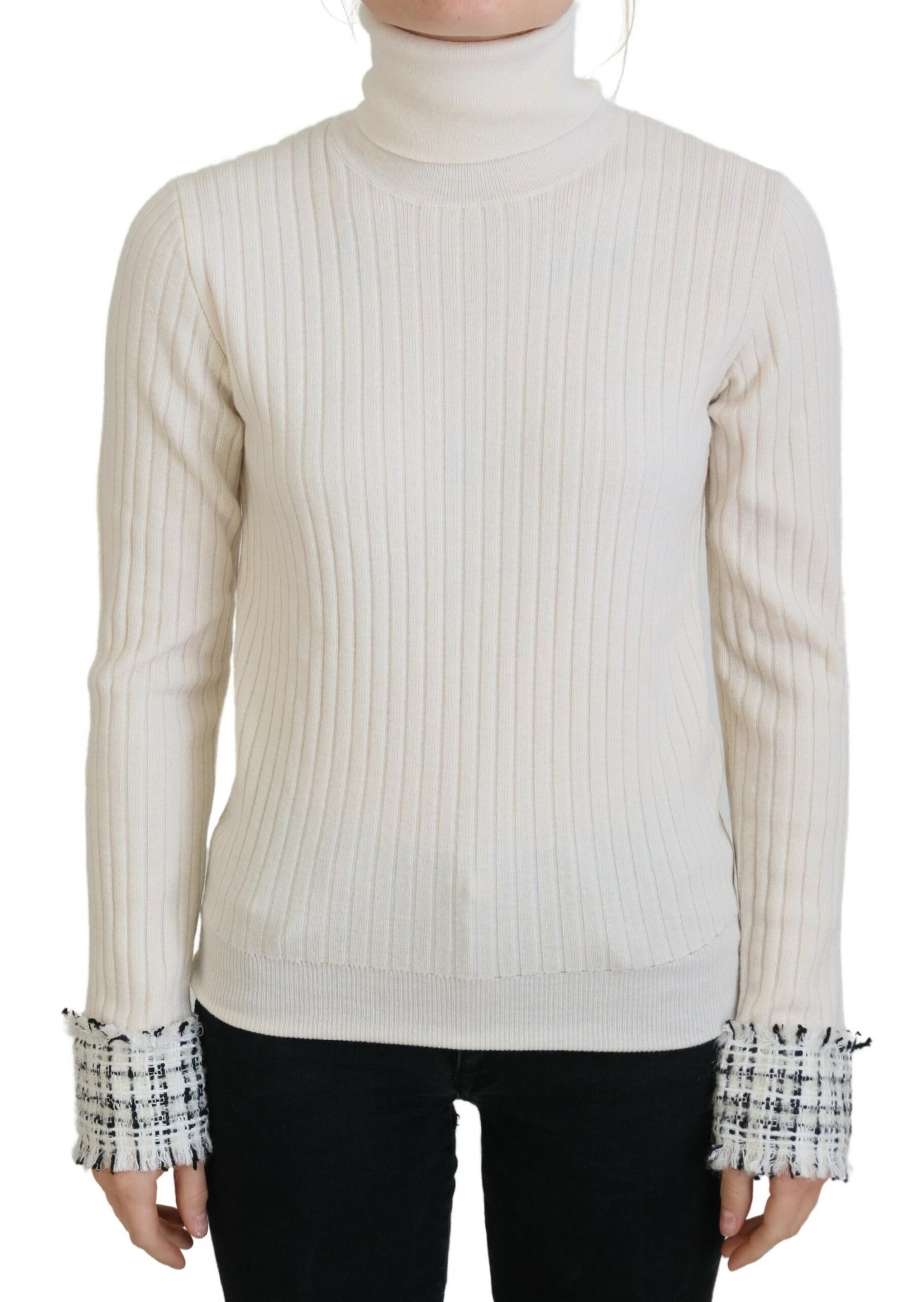 Dolce & Gabbana Ivory Turtleneck Distressed Cuff Pullover Sweater | Regal Royce