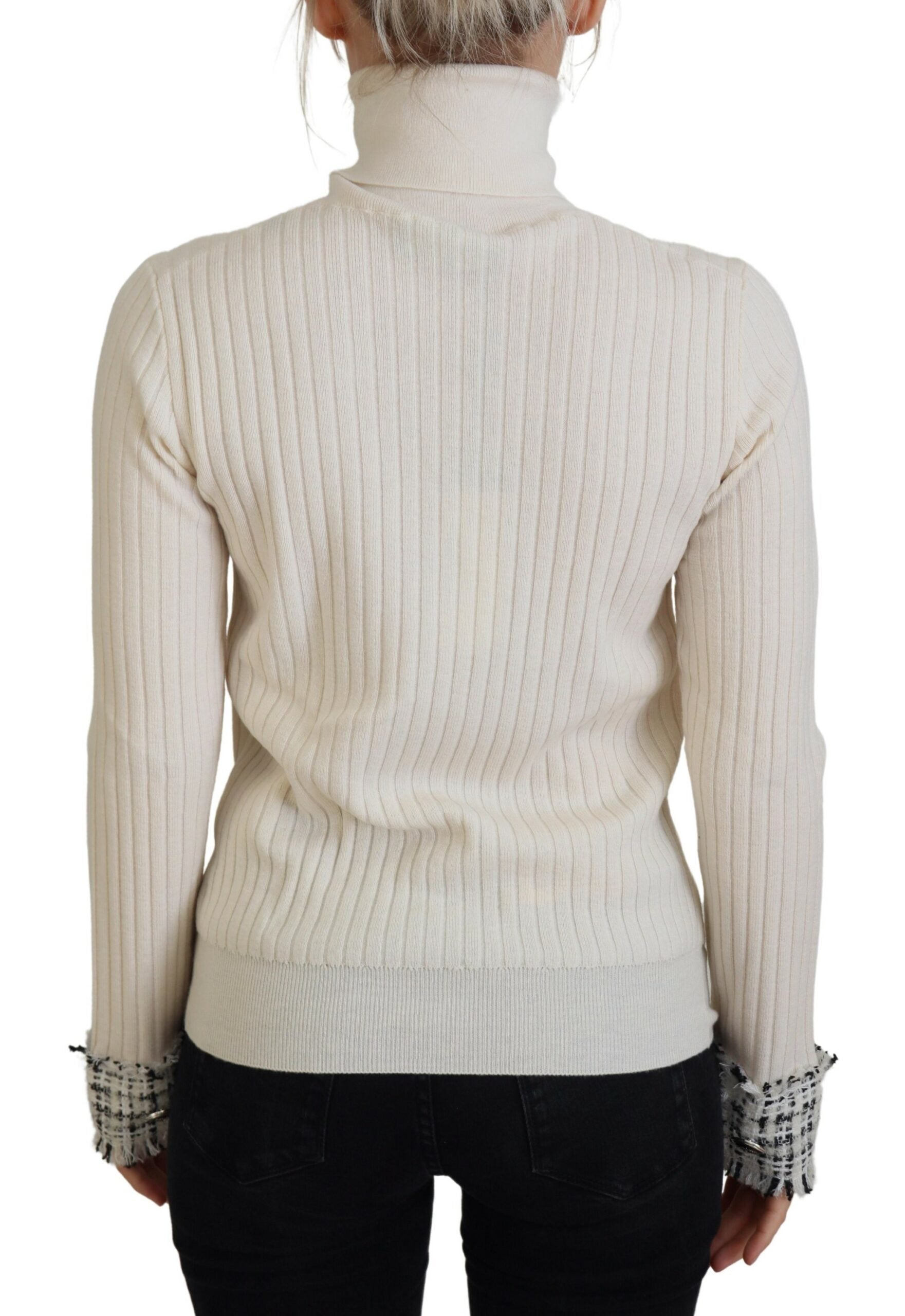 Dolce & Gabbana Ivory Turtleneck Distressed Cuff Pullover Sweater | Regal Royce