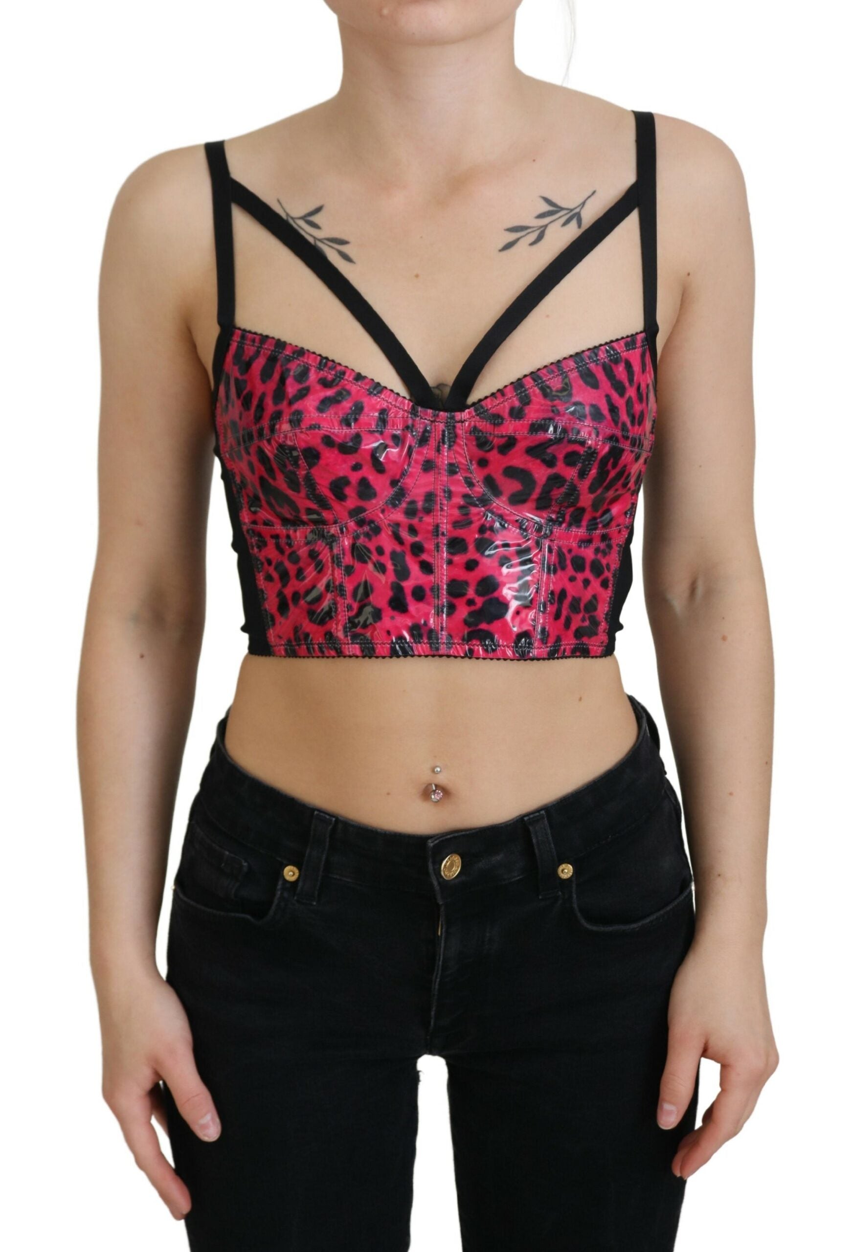 Dolce & Gabbana Pink Leopard Print Cropped Bustier Corset Top | Regal Royce