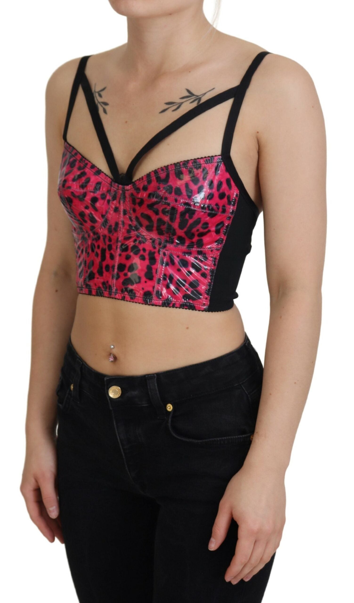 Dolce & Gabbana Pink Leopard Print Cropped Bustier Corset Top | Regal Royce