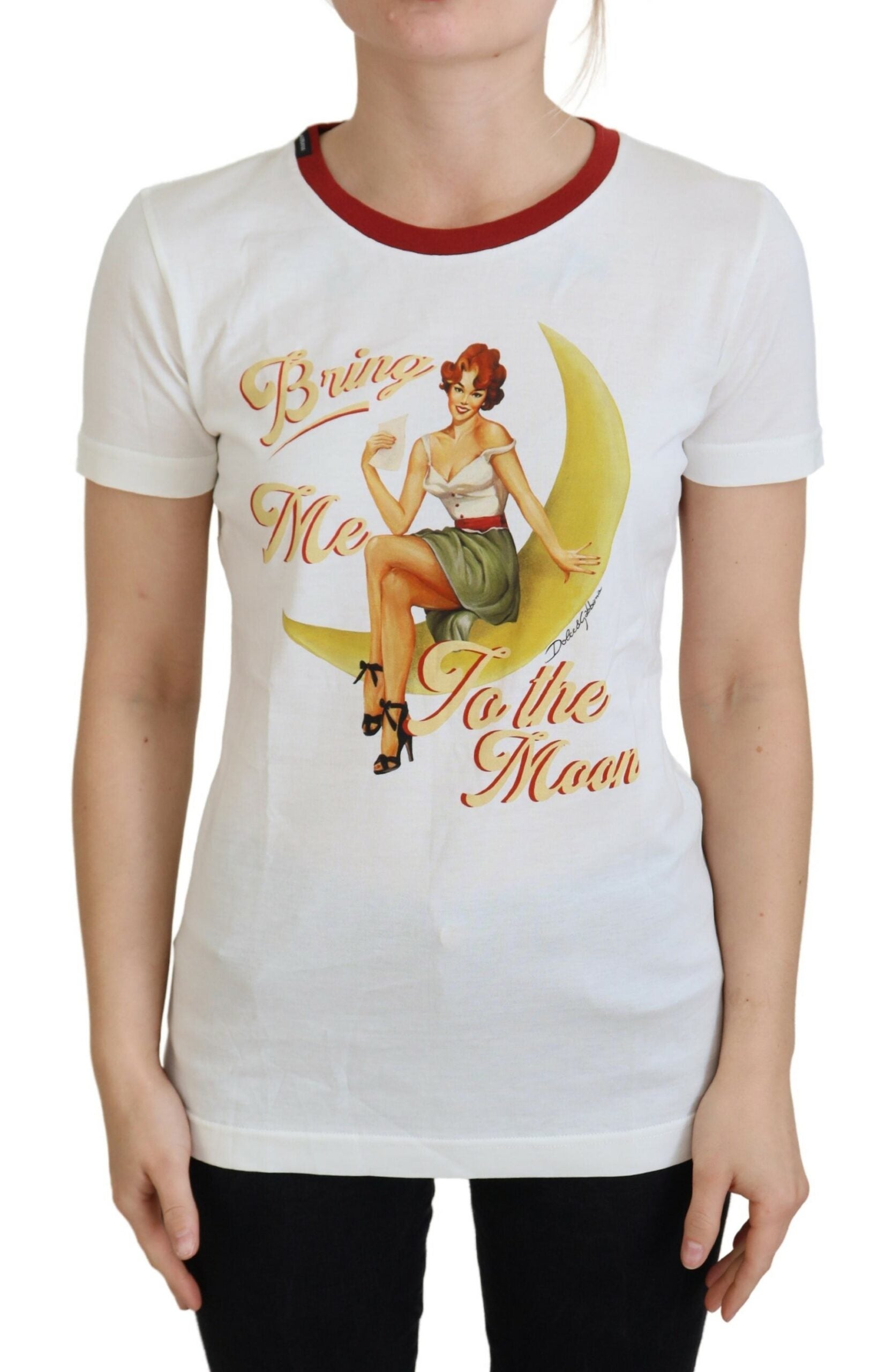 Dolce & Gabbana White Printed Short Sleeves Pullover Top | Regal Royce