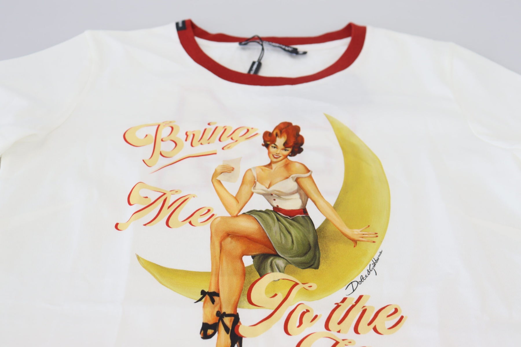 Dolce & Gabbana White Printed Short Sleeves Pullover Top | Regal Royce