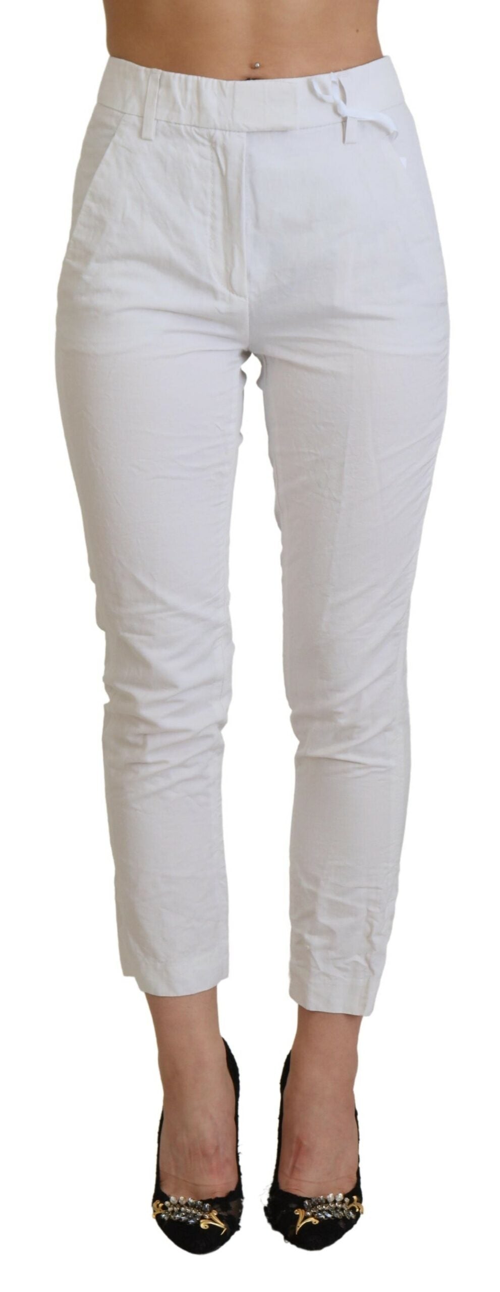 Dondup White High Waist Tapered Women Pants | Regal Royce