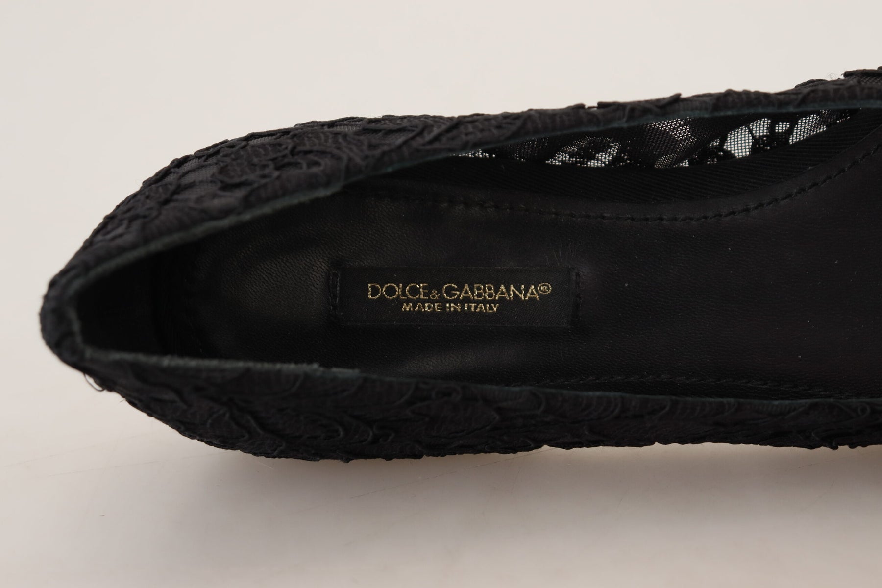 Dolce & Gabbana Black Taormina Lace Crystals Flats Shoes | Regal Royce