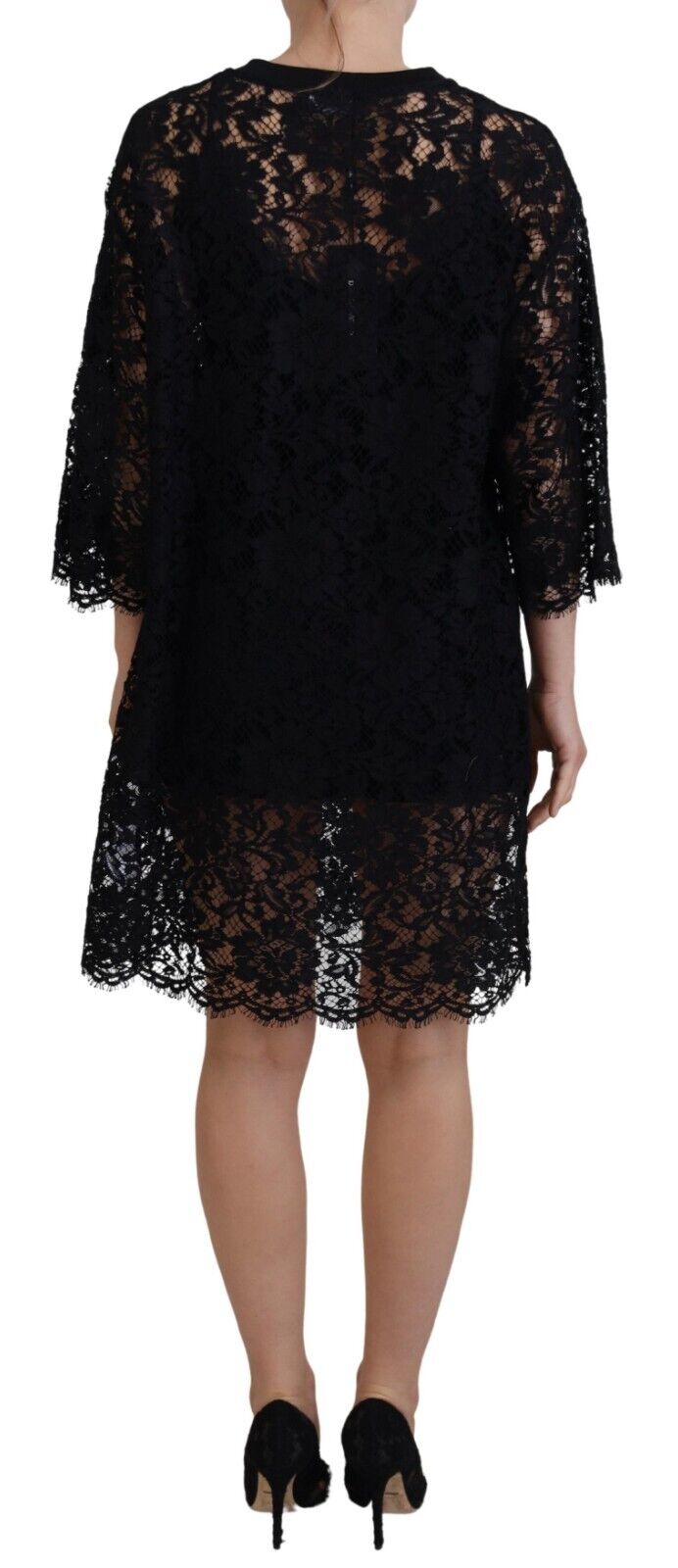 Dolce & Gabbana Black Floral Lace Cotton Shift Mini Dress | Regal Royce