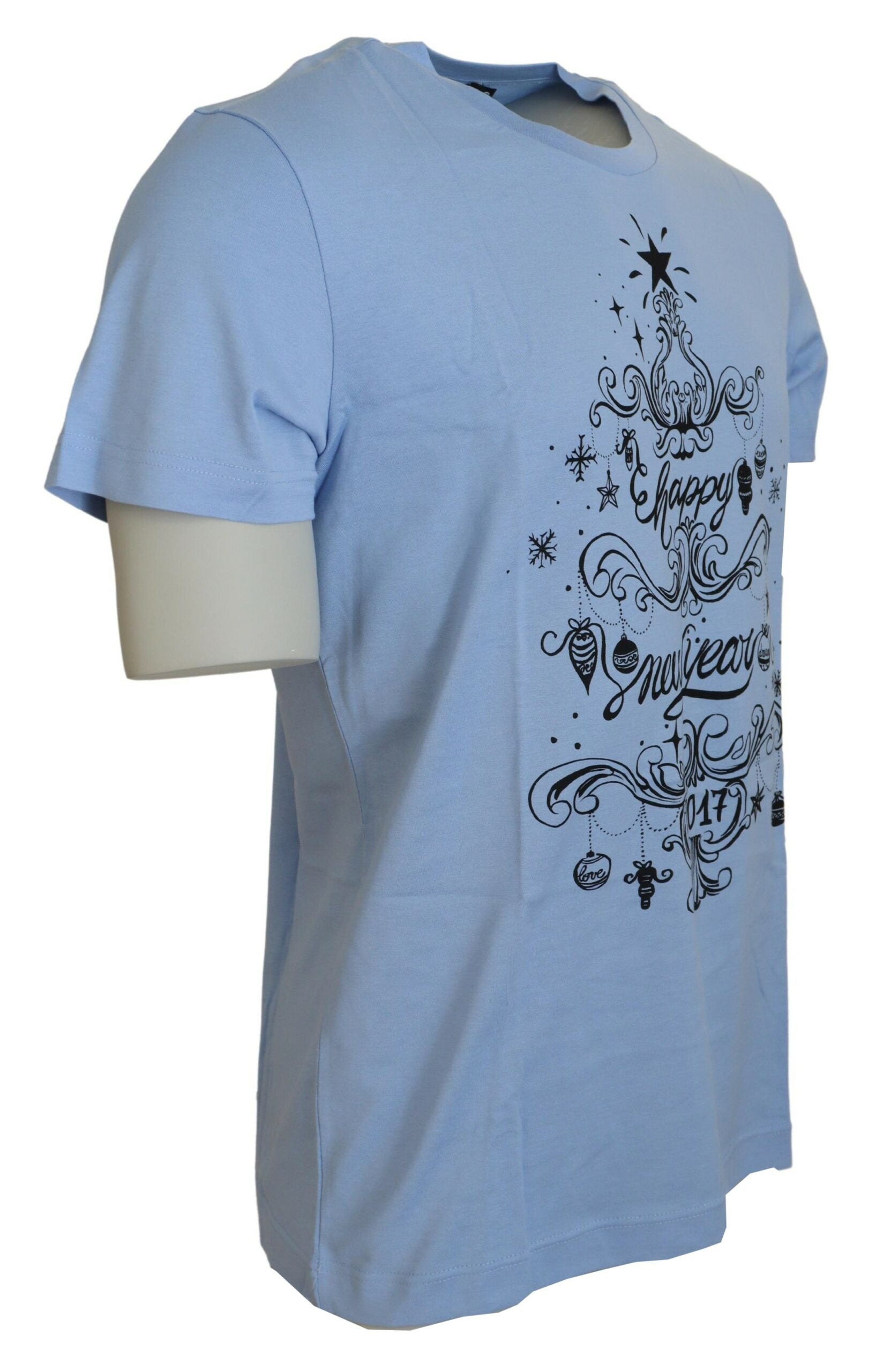 Dolce & Gabbana Light Blue Happy New Year 2017 Cotton T-shirt | Regal Royce