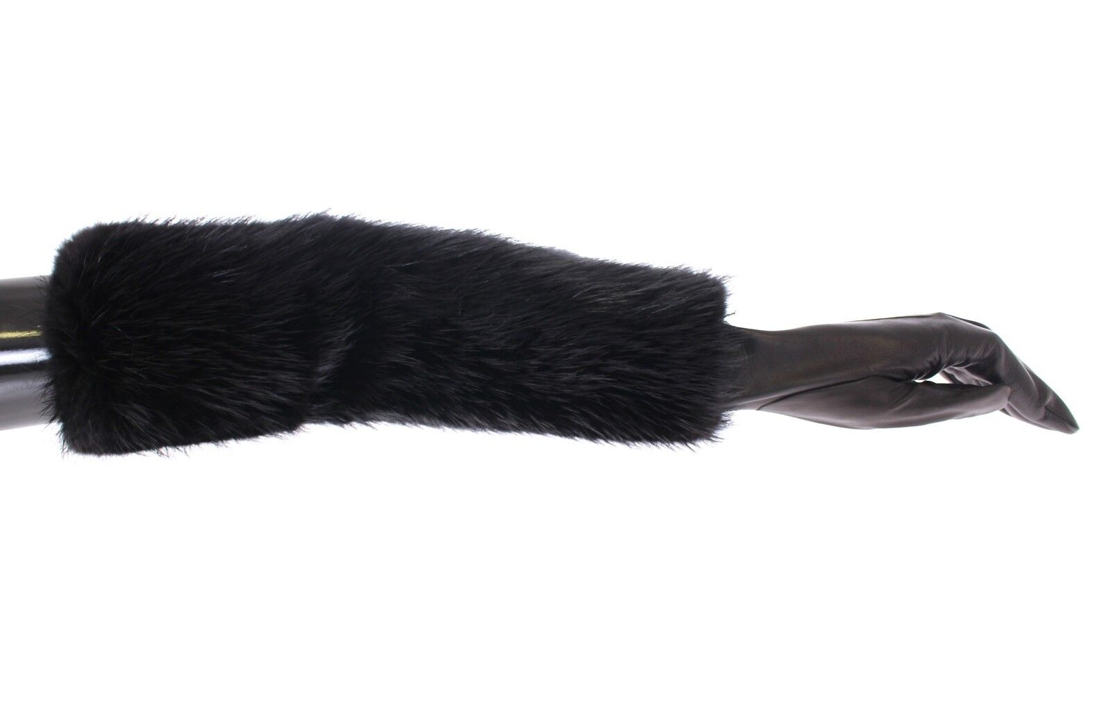 Dolce & Gabbana Black Beaver Fur Lambskin Leather Elbow Gloves | Regal Royce