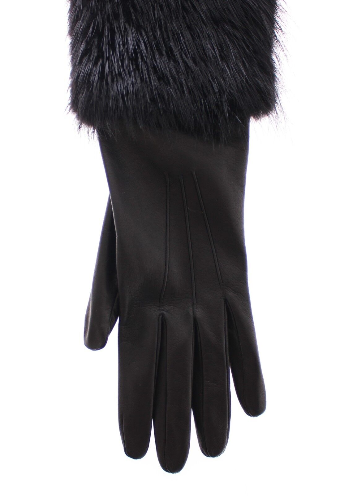 Dolce & Gabbana Black Beaver Fur Lambskin Leather Elbow Gloves | Regal Royce