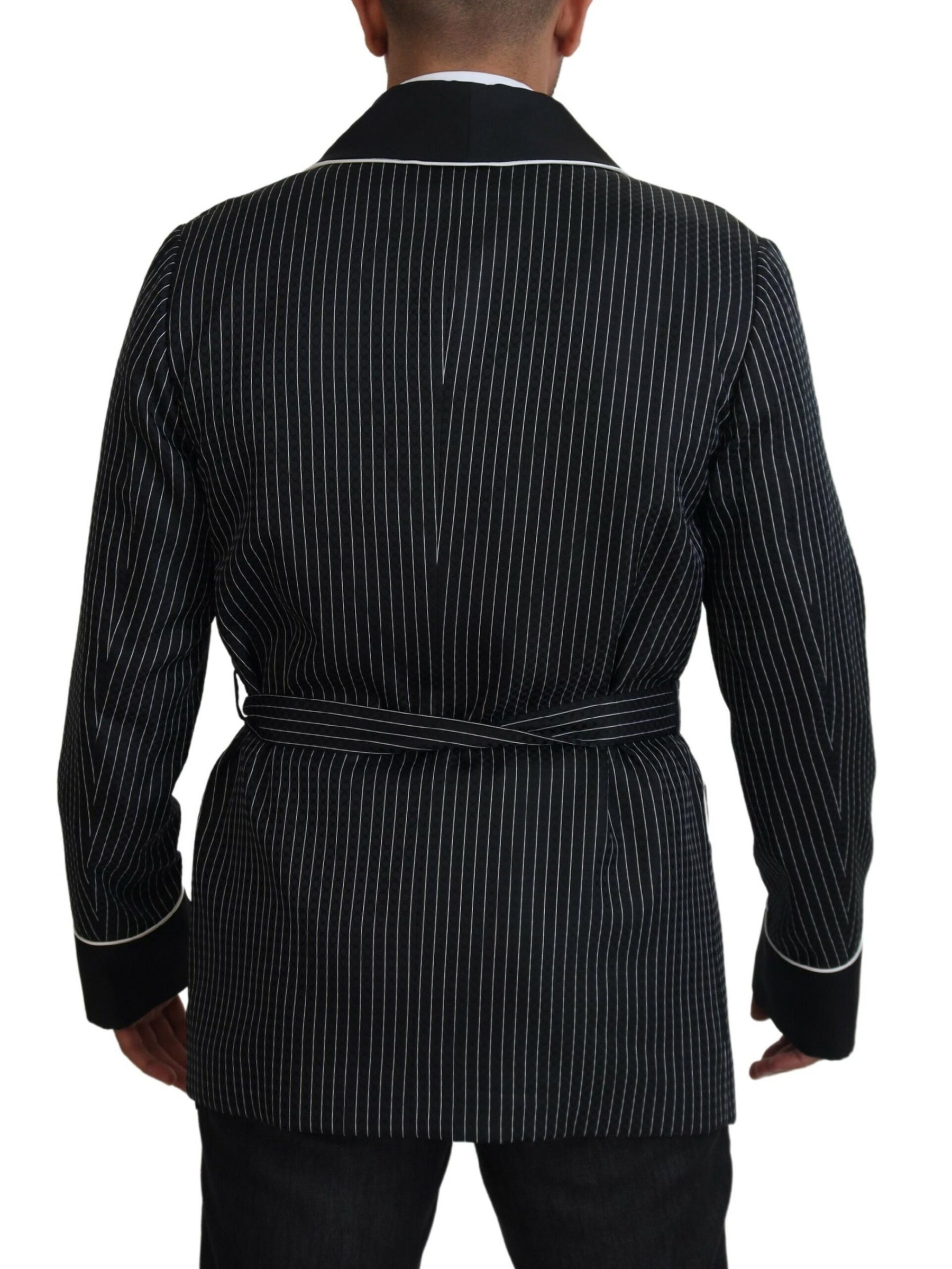 Dolce & Gabbana Black Robe Striped DG Patch Jacket Men Blazer | Regal Royce