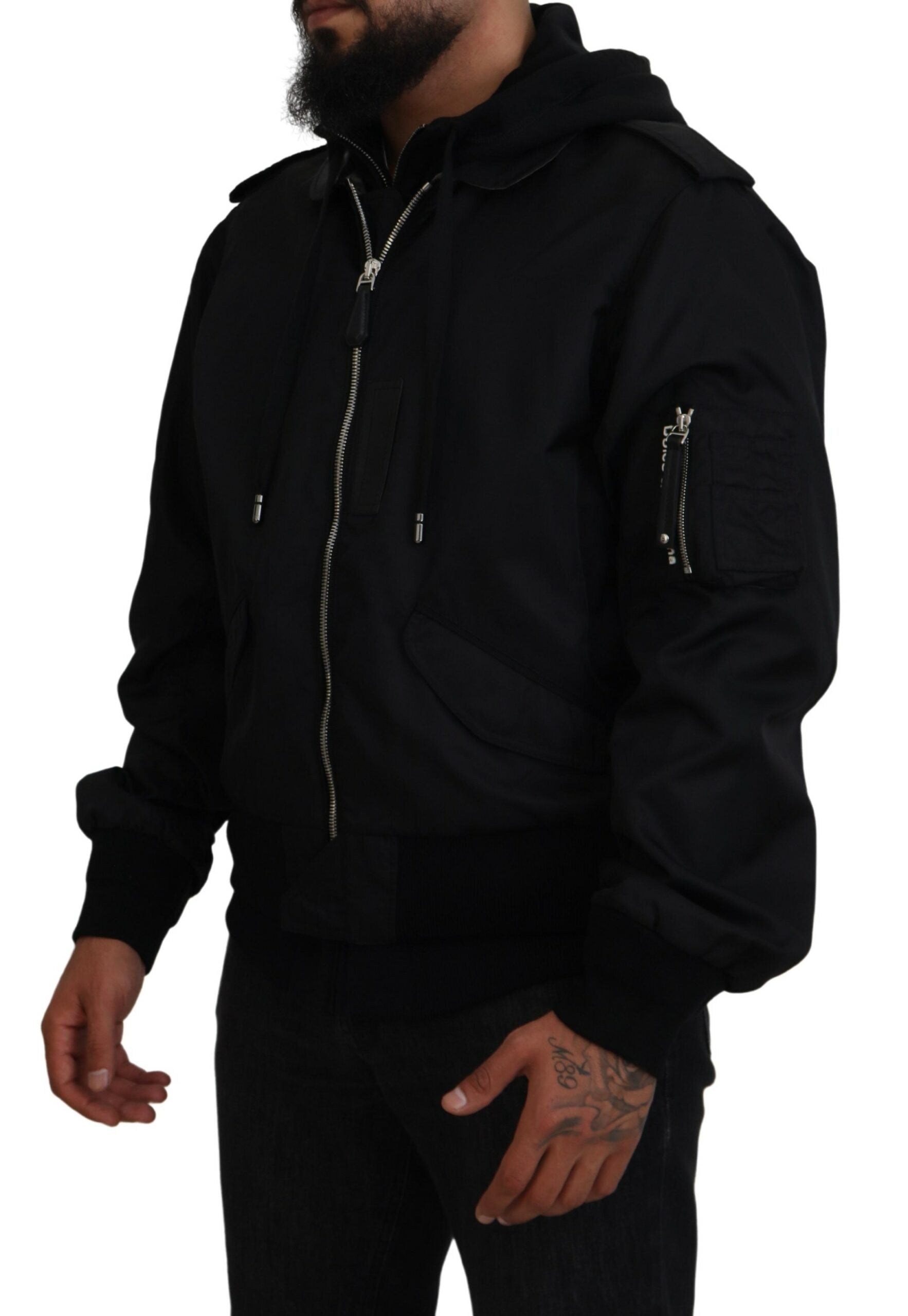 Dolce & Gabbana Black Nylon Hooded Full Zip Men Coat Jacket | Regal Royce