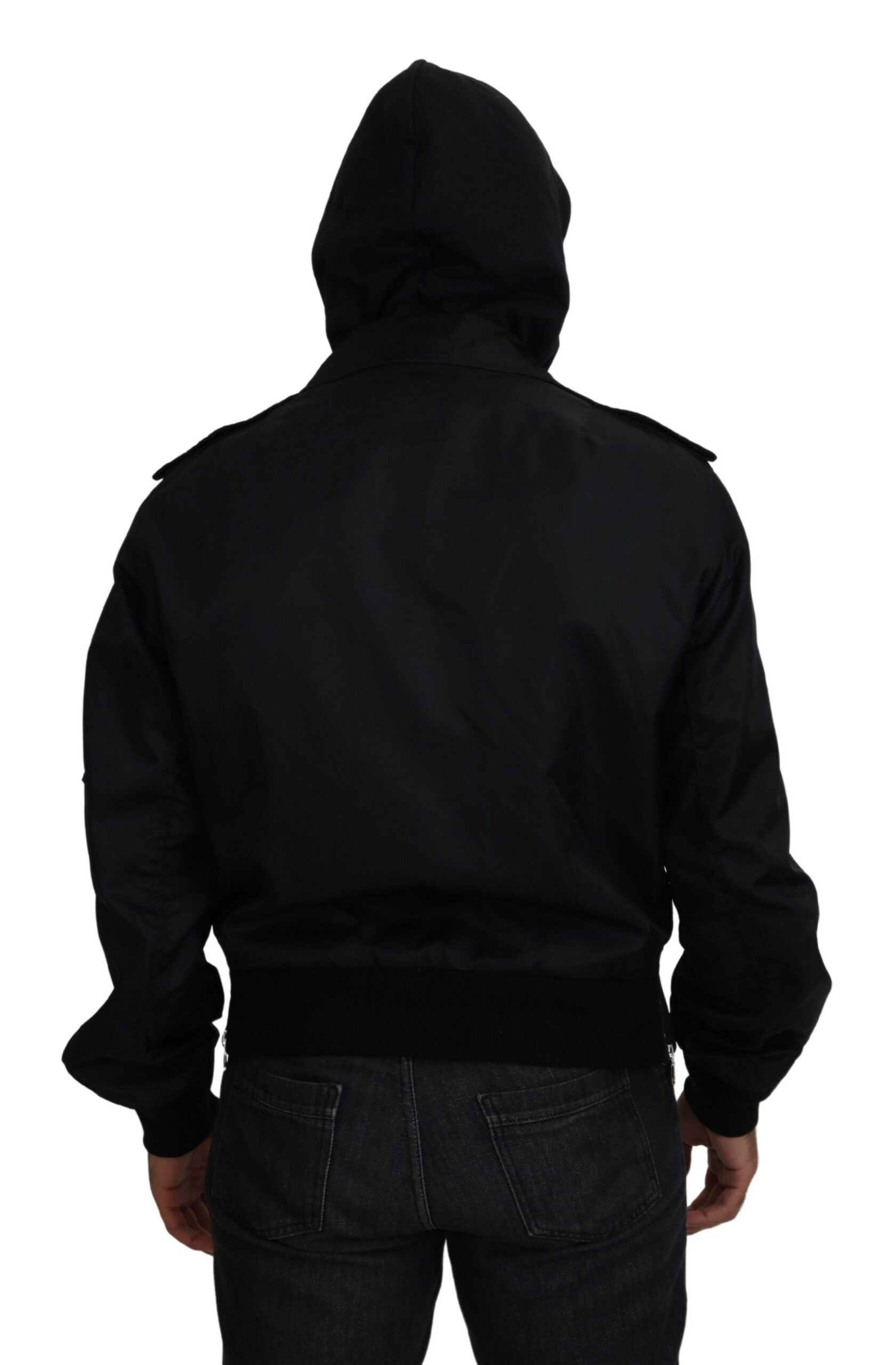 Dolce & Gabbana Black Nylon Hooded Full Zip Men Coat Jacket | Regal Royce