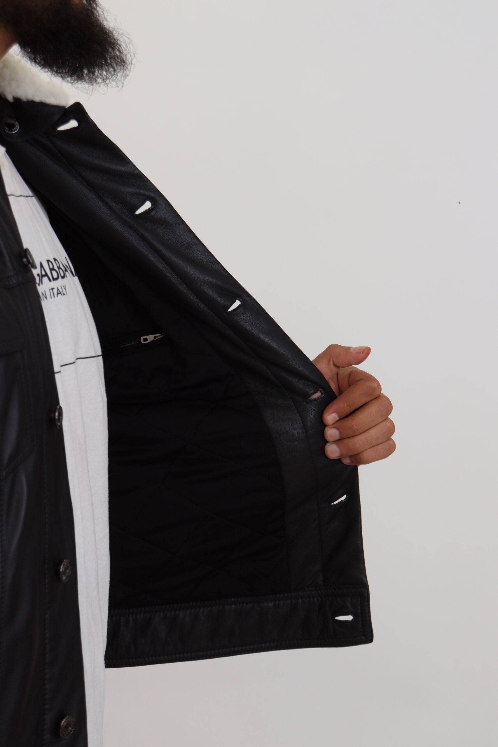 Dolce & Gabbana Black Lamb Leather Collared Men Coat Jacket | Regal Royce