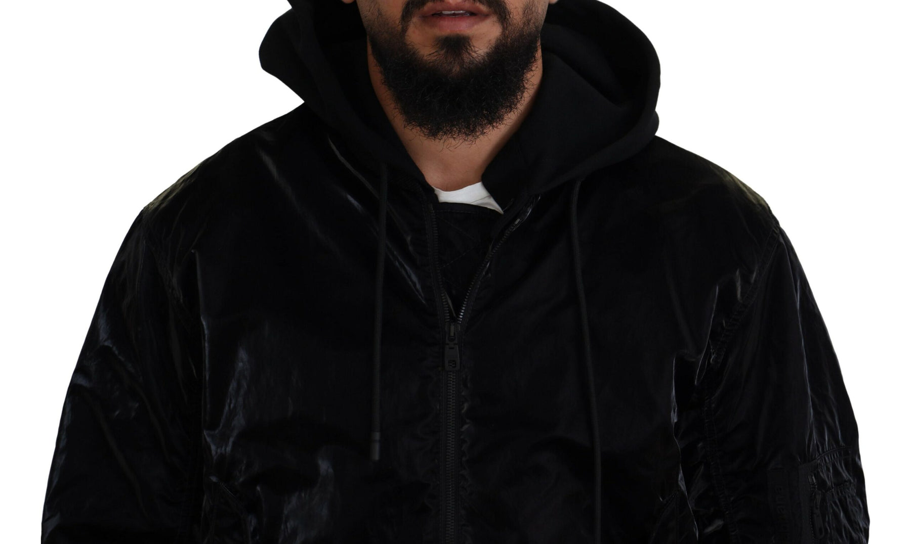 Dolce & Gabbana Black Nylon Hooded Full Zip Bomber Jacket | Regal Royce