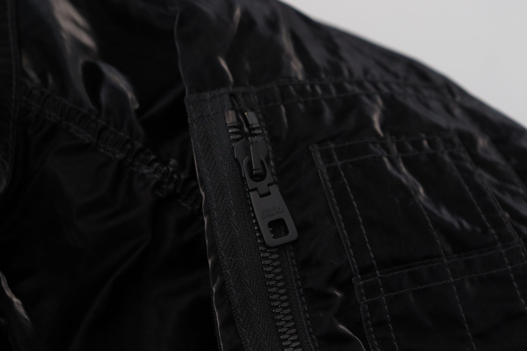 Dolce & Gabbana Black Nylon Hooded Full Zip Bomber Jacket | Regal Royce