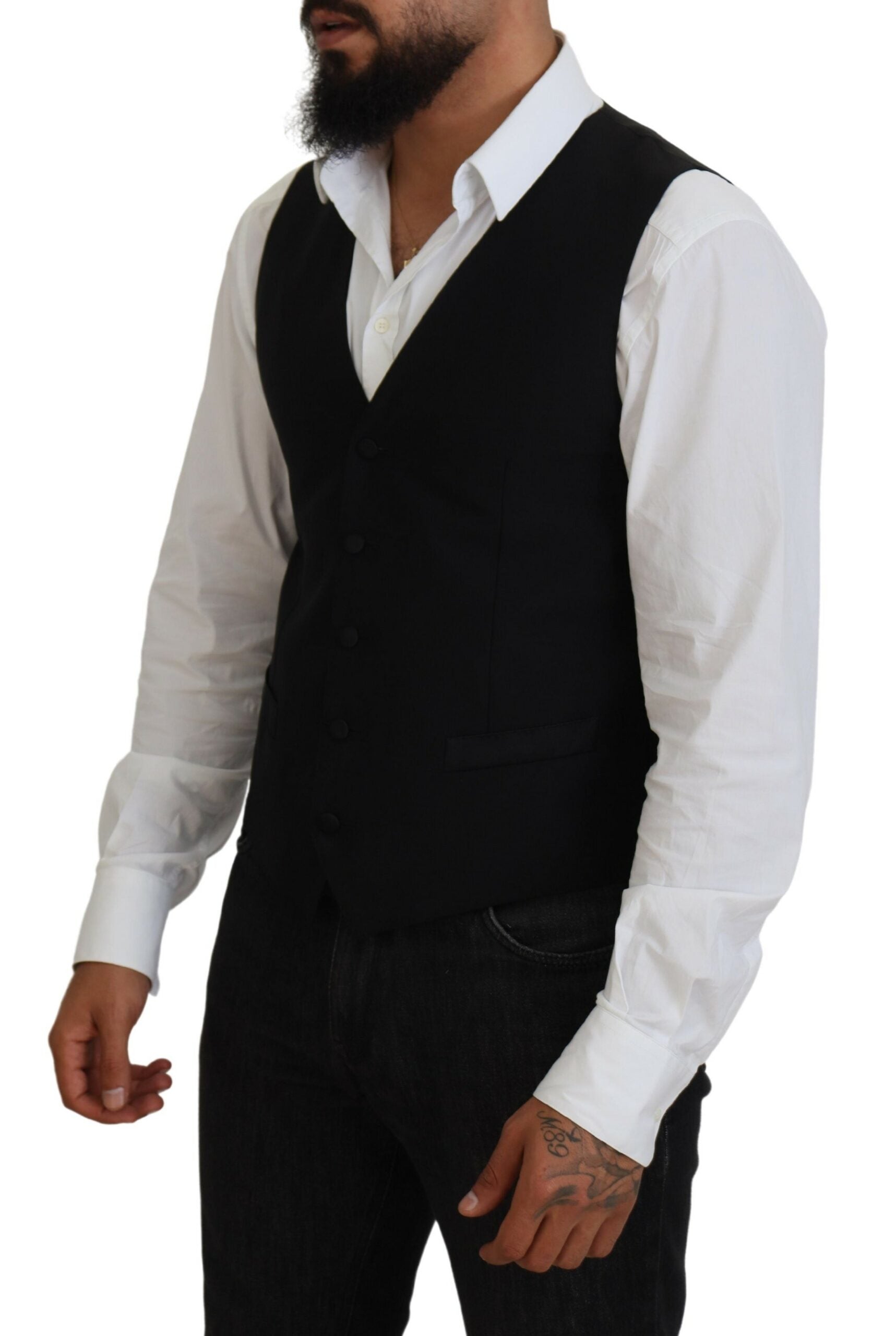 Dolce & Gabbana Black Virgin Wool Waistcoat Formal Vest | Regal Royce