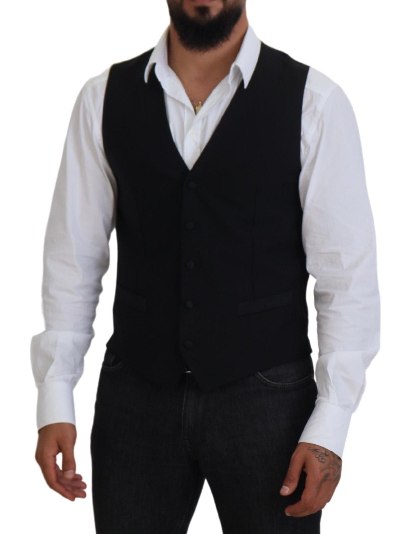 Dolce & Gabbana Black Virgin Wool Waistcoat Formal Vest | Regal Royce
