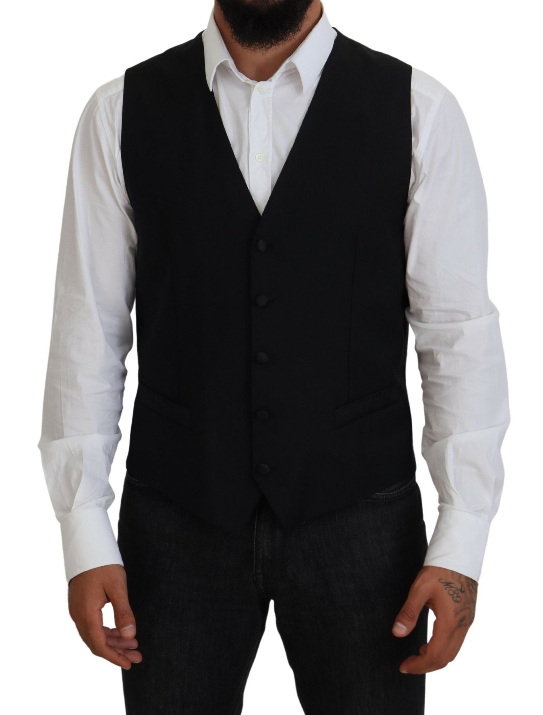 Dolce & Gabbana Black Virgin Wool Waistcoat Formal Vest | Regal Royce