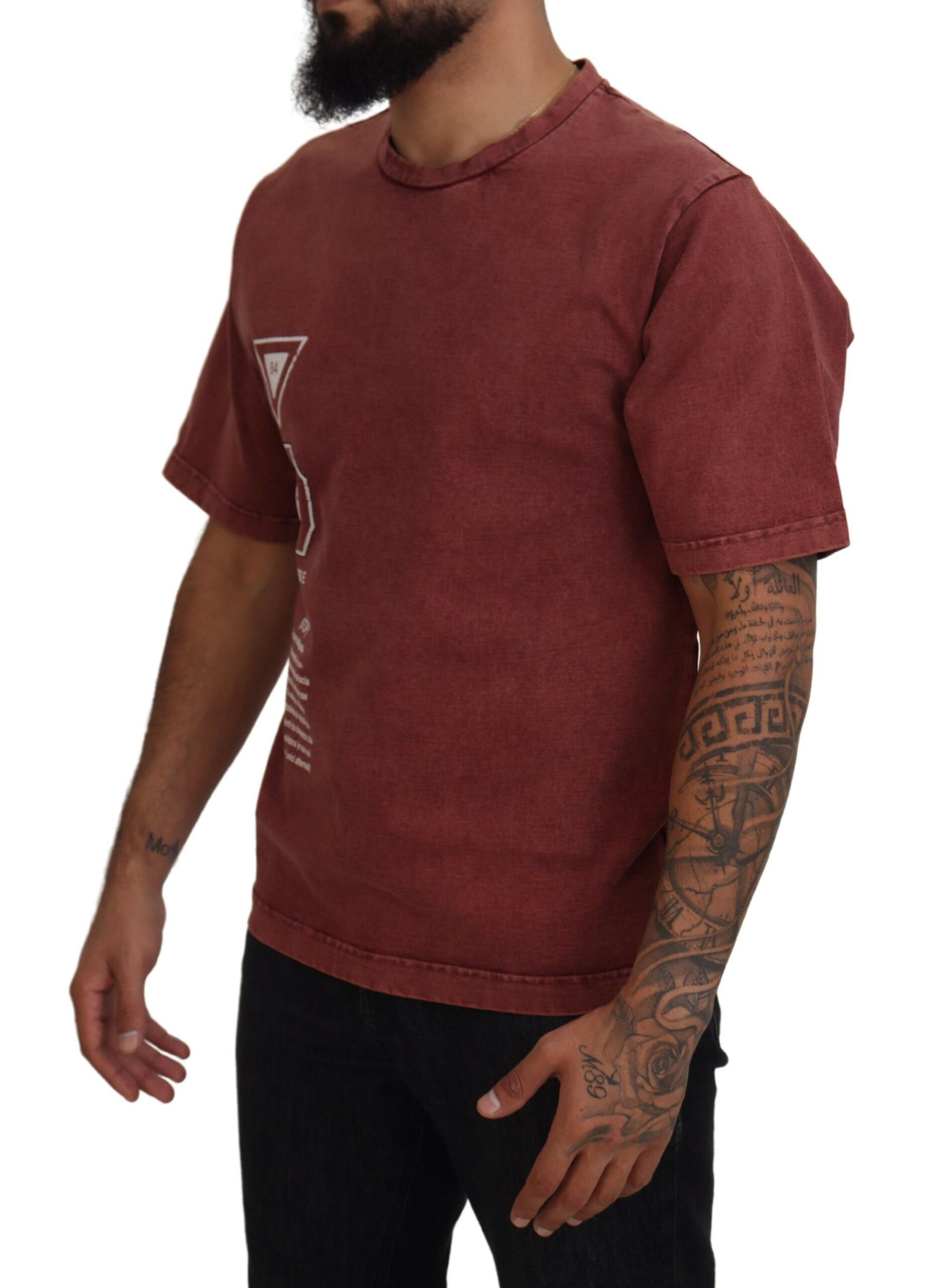 Dolce & Gabbana Maroon Print Round Neck Short Sleeves T-shirt | Regal Royce