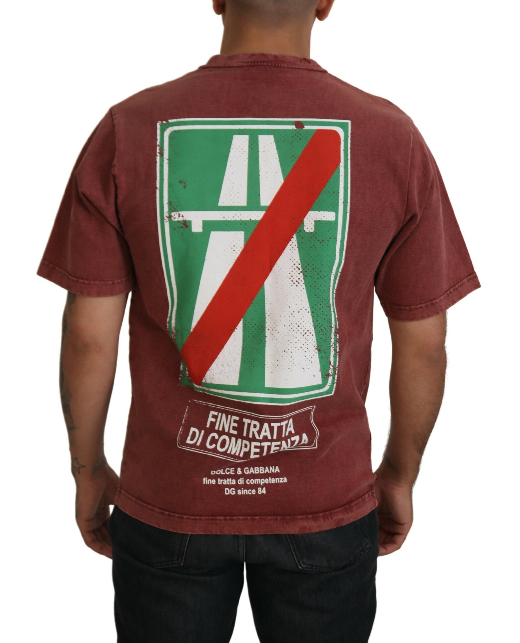 Dolce & Gabbana Maroon Print Round Neck Short Sleeves T-shirt | Regal Royce
