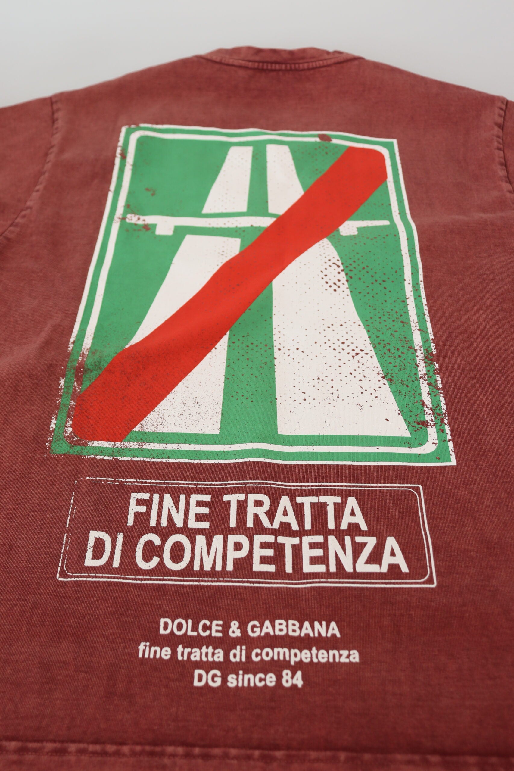 Dolce & Gabbana Maroon Print Round Neck Short Sleeves T-shirt | Regal Royce