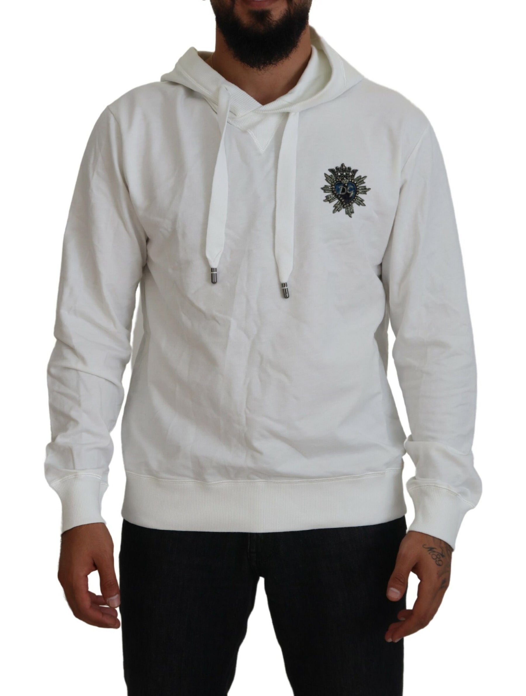 Dolce & Gabbana White Cotton Hooded Sweatshirt Logo Sweater | Regal Royce