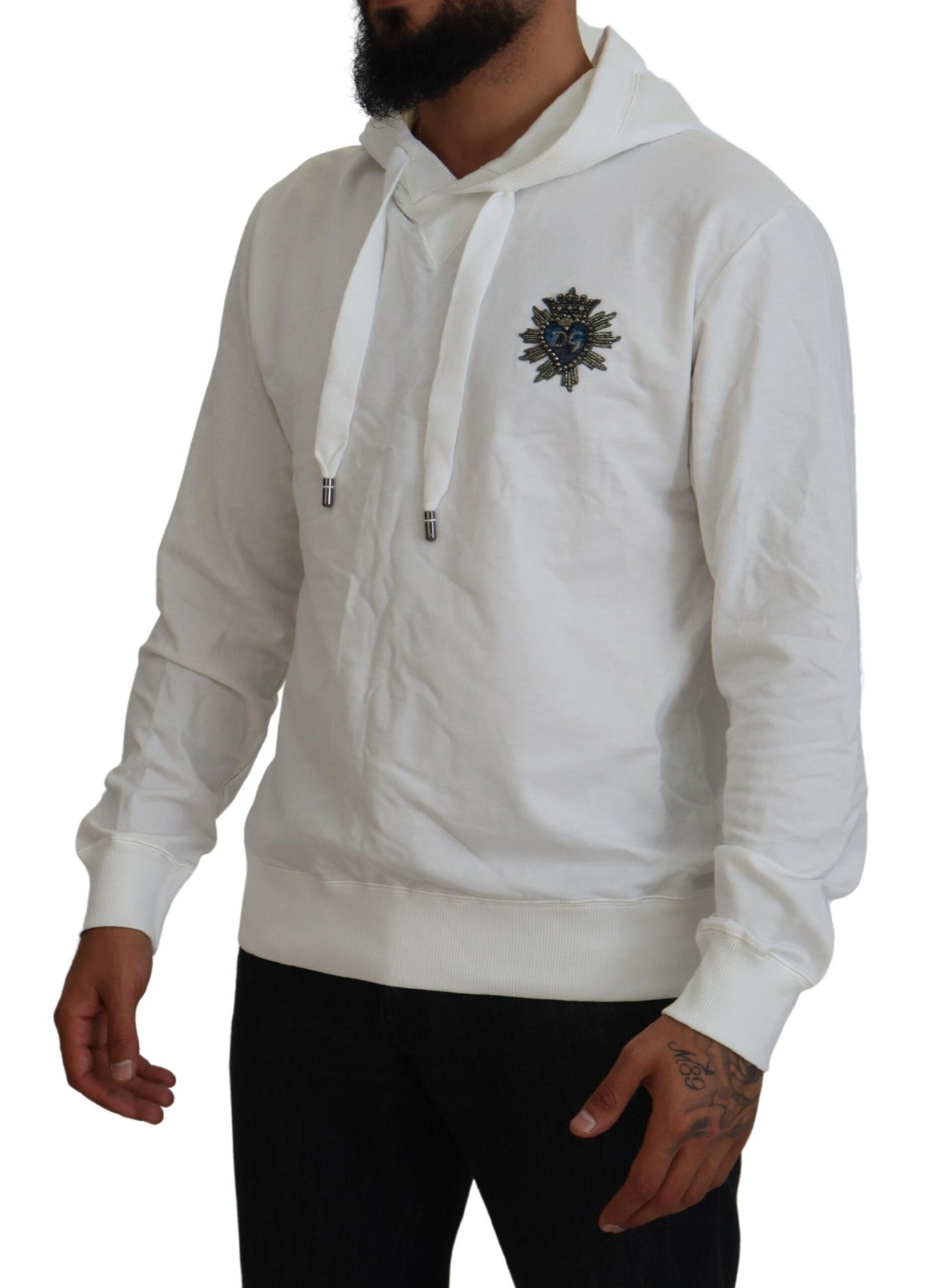 Dolce & Gabbana White Cotton Hooded Sweatshirt Logo Sweater | Regal Royce