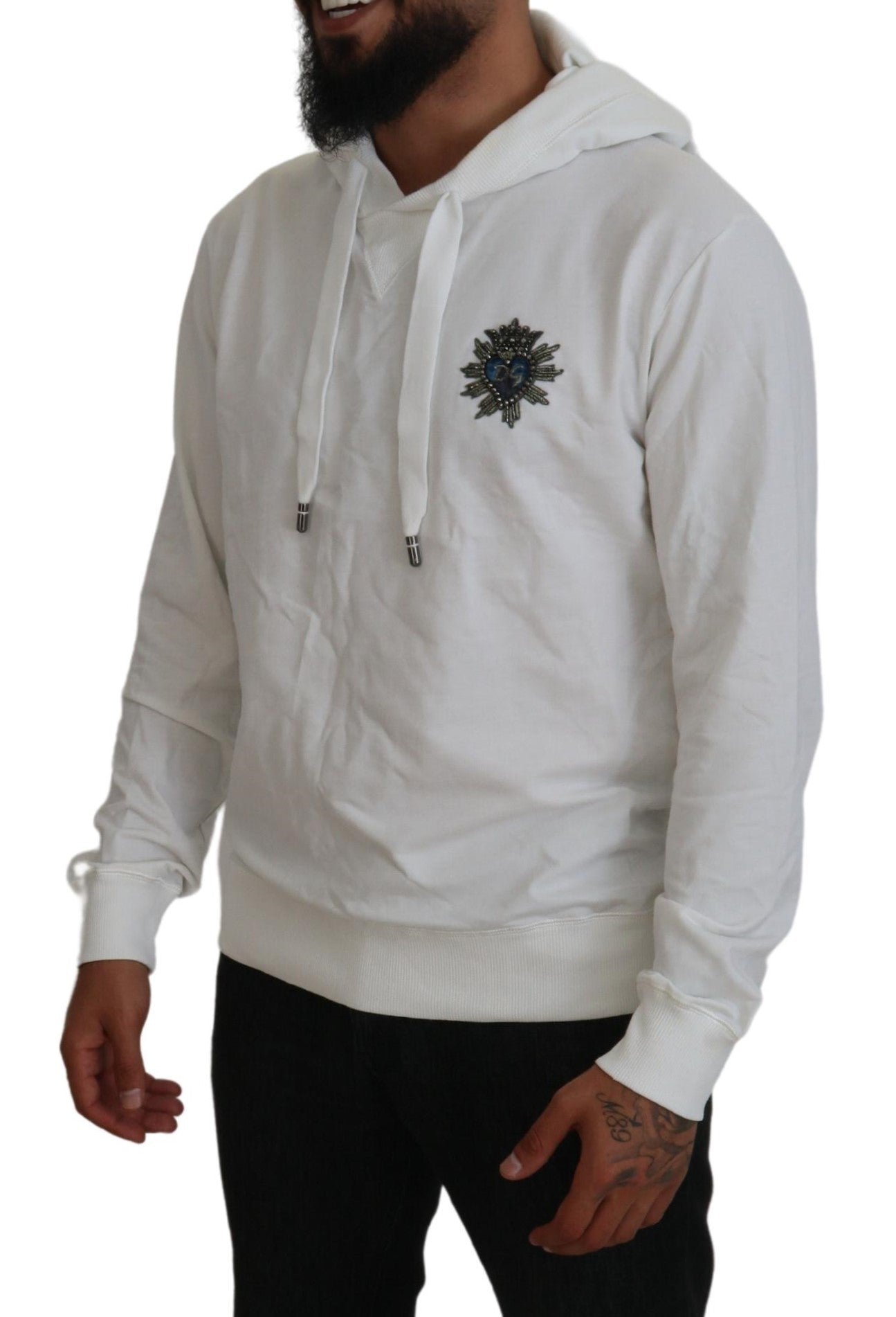 Dolce & Gabbana White Cotton Hooded Sweatshirt Logo Sweater | Regal Royce