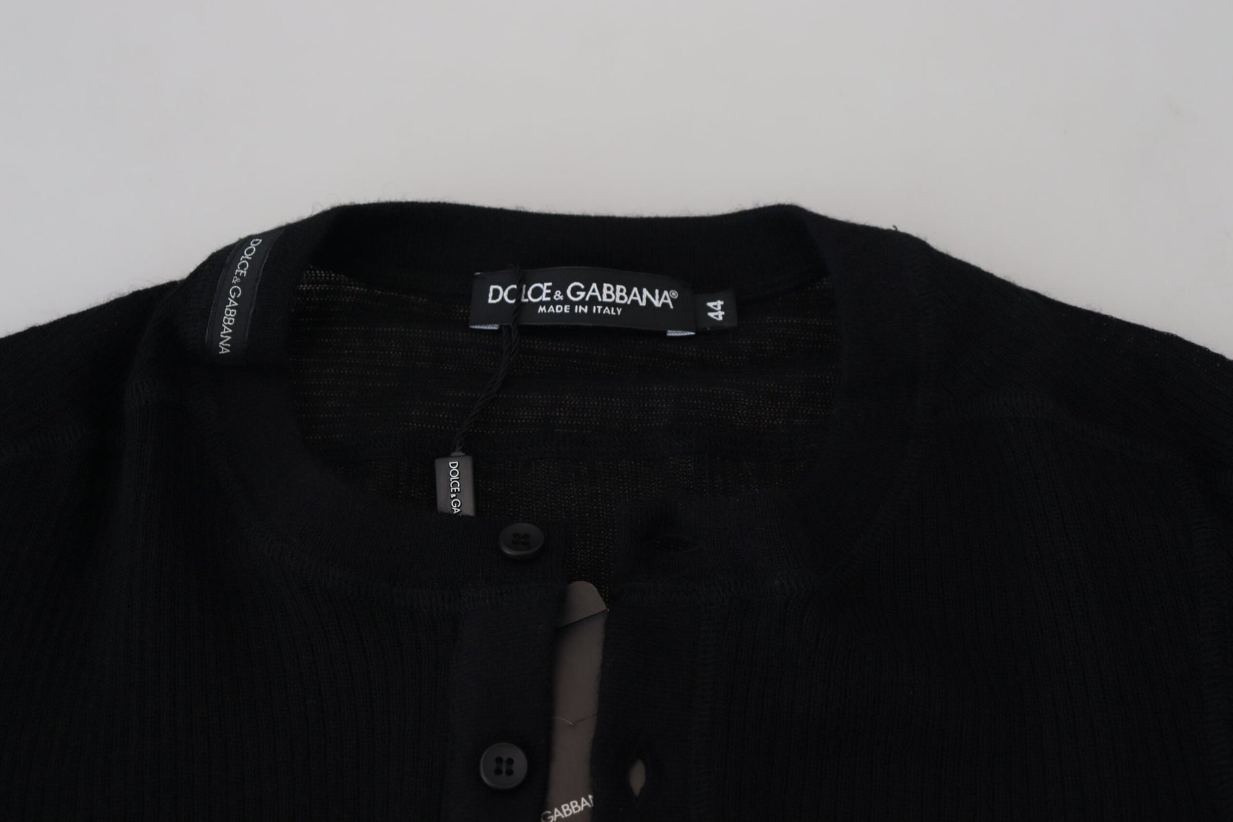 Dolce & Gabbana Black Cashmere Button Pullover Sweater | Regal Royce