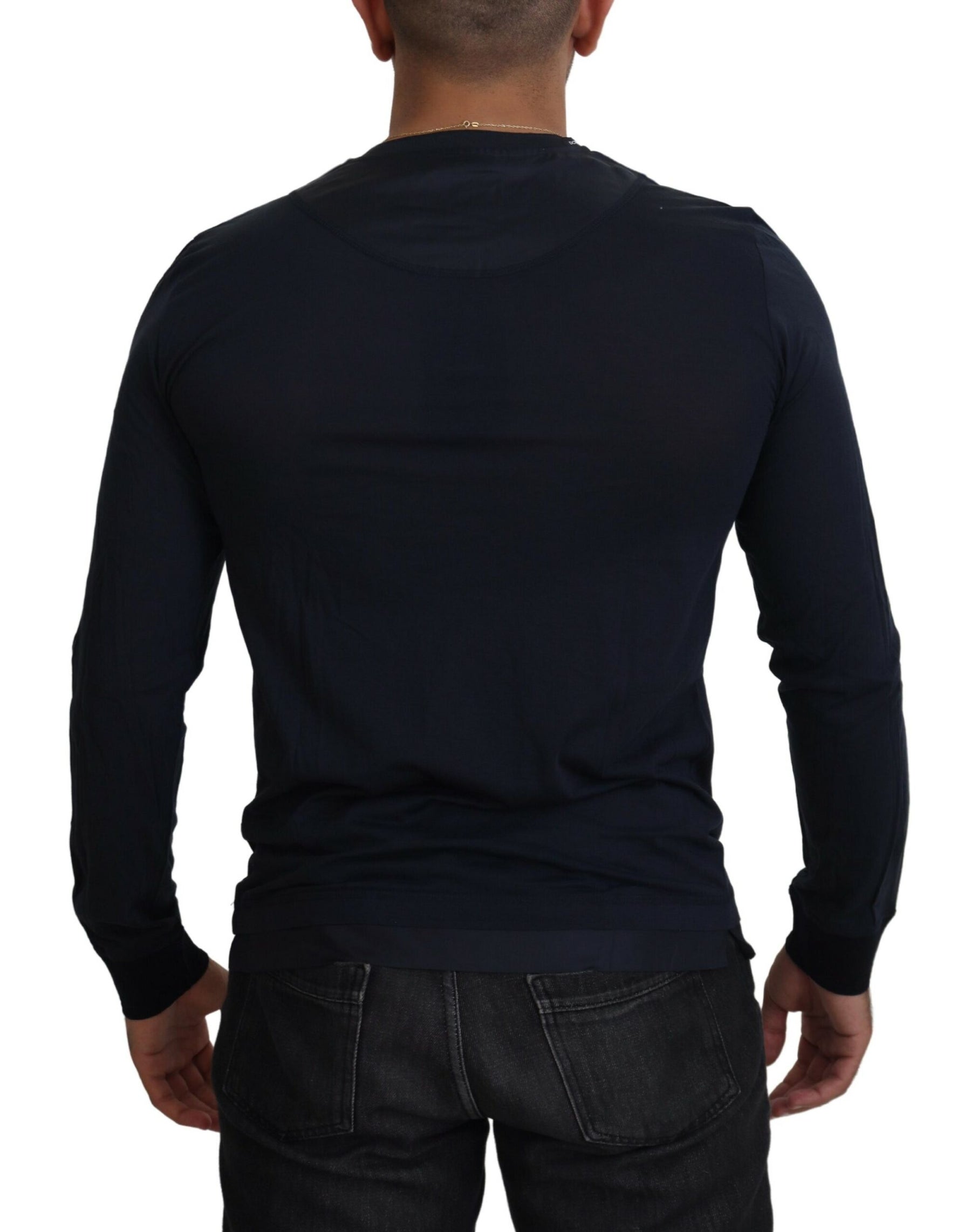 Dolce & Gabbana Blue Cotton Button Crewneck Pullover Sweater | Regal Royce