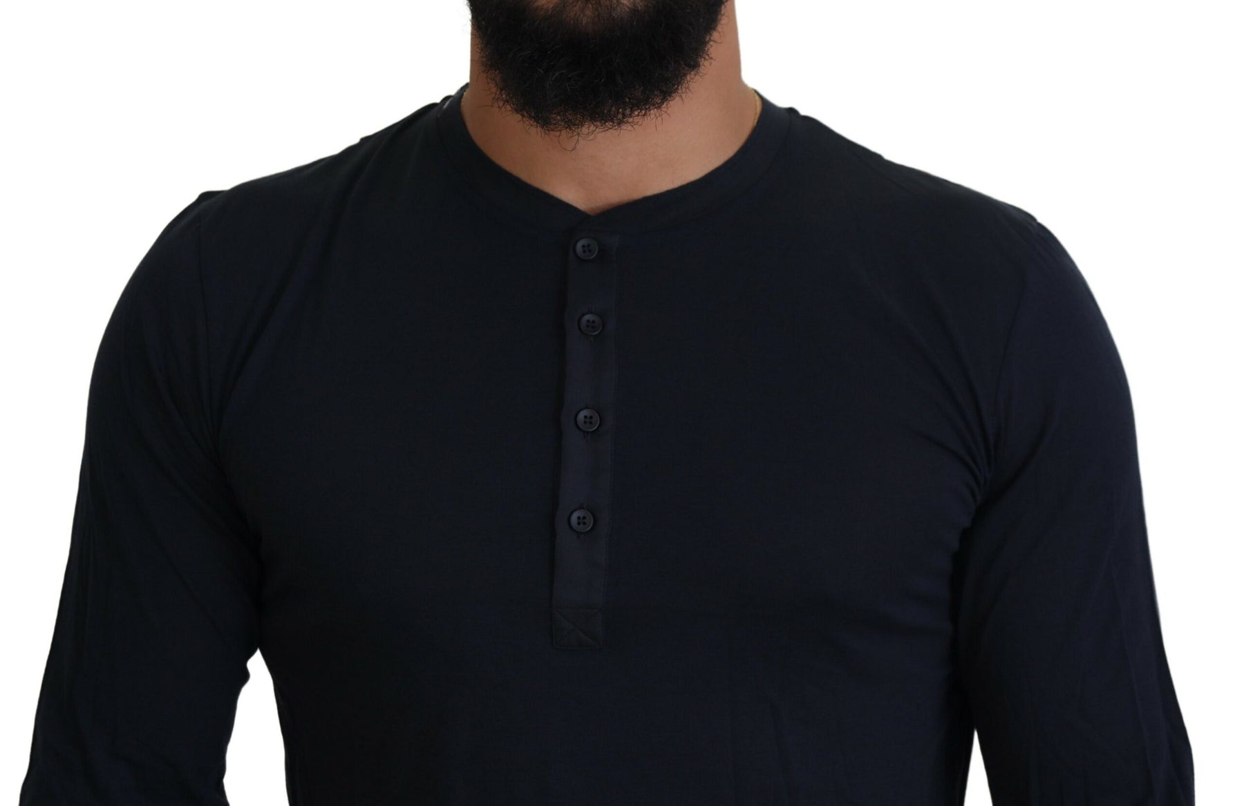 Dolce & Gabbana Blue Cotton Button Crewneck Pullover Sweater | Regal Royce
