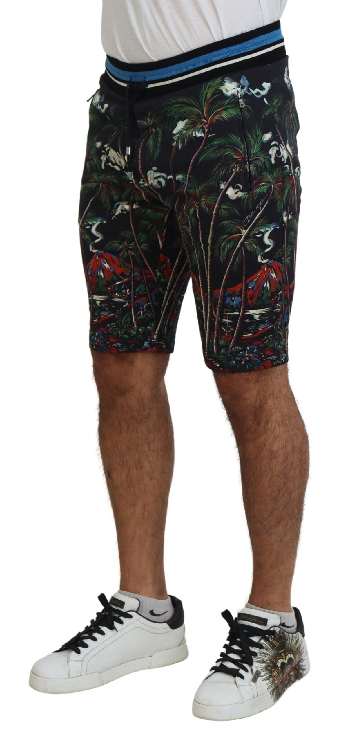 Dolce & Gabbana Black Cotton Volcano Print Casual Shorts | Regal Royce