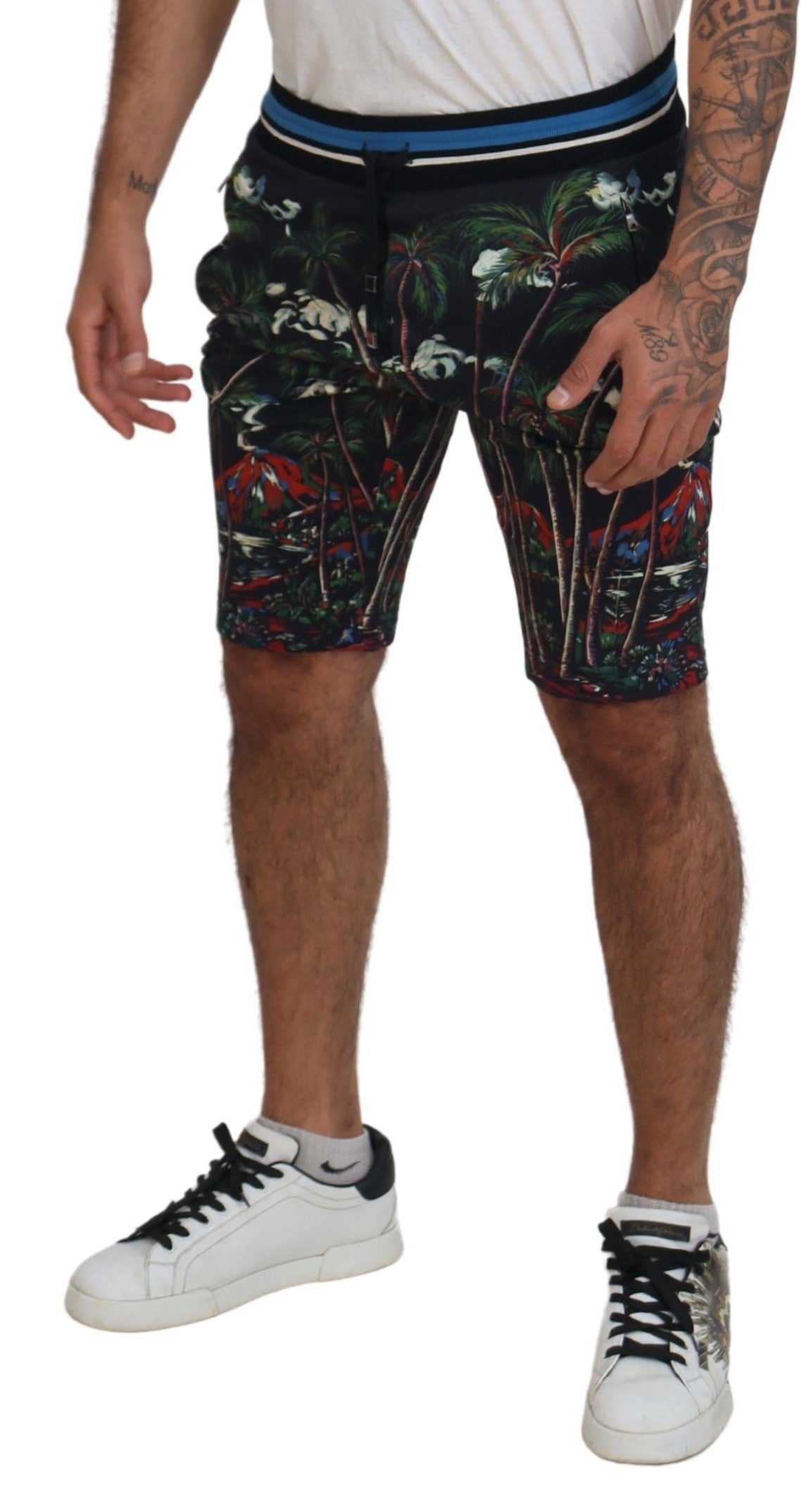 Dolce & Gabbana Black Cotton Volcano Print Casual Shorts | Regal Royce