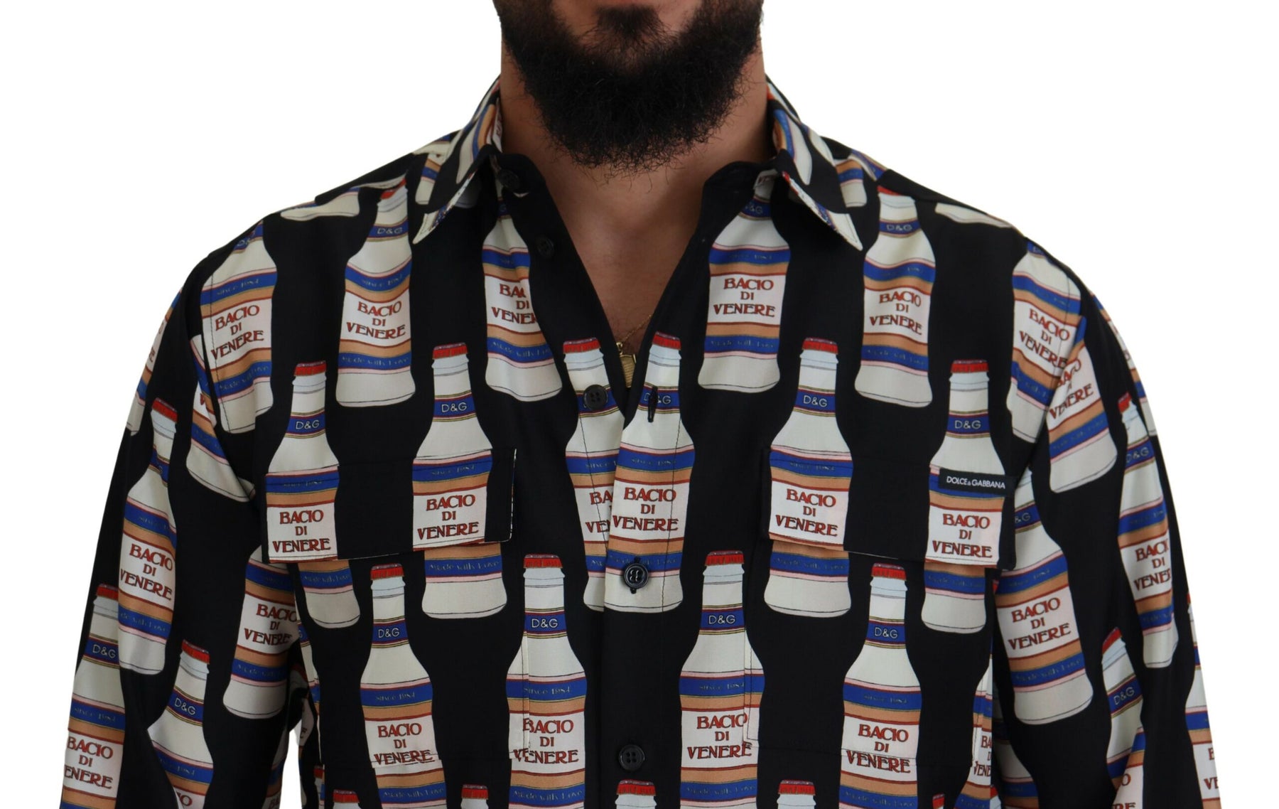 Dolce & Gabbana Black Silk Printed Collared Men Casual Shirt | Regal Royce