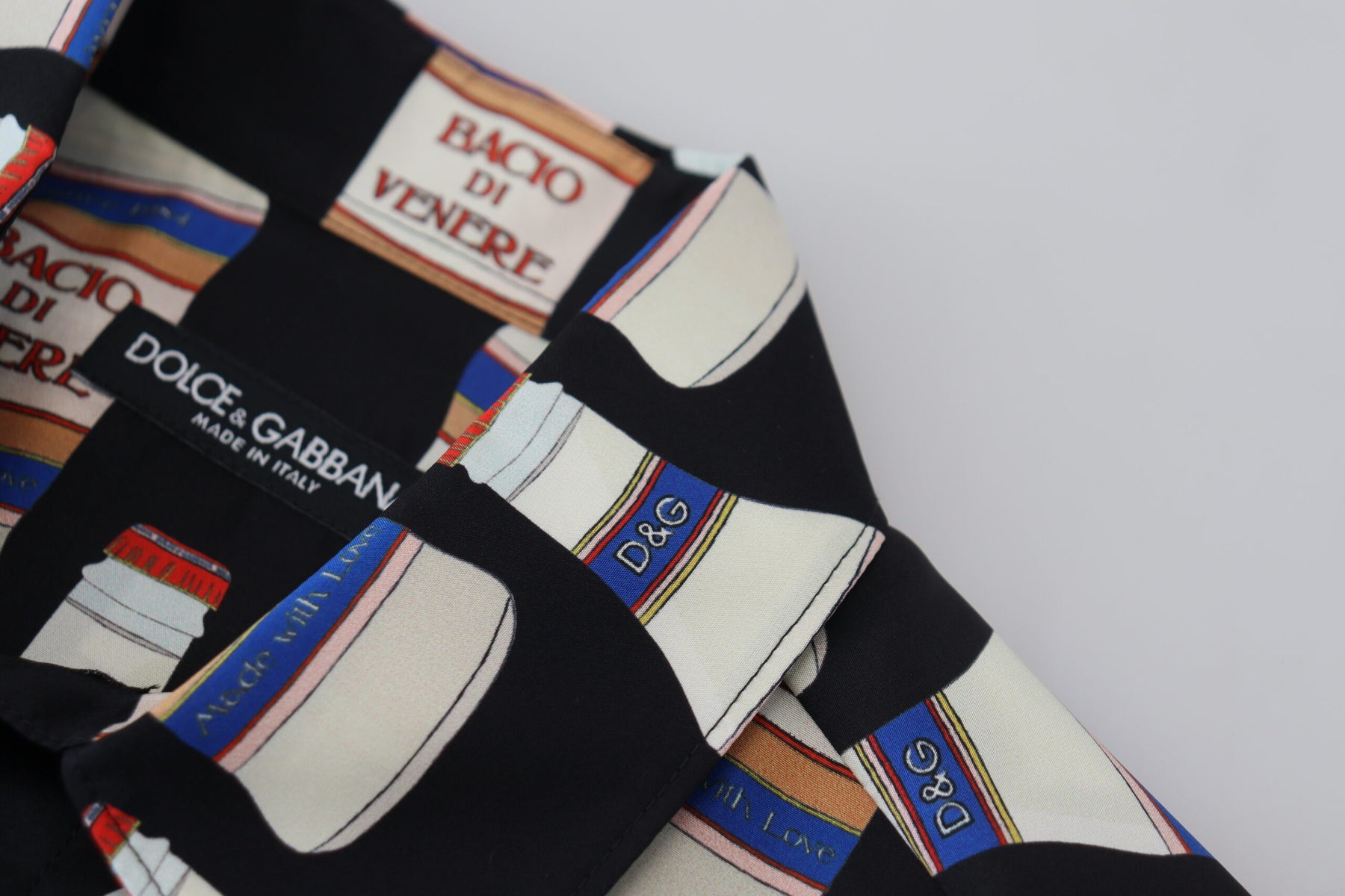 Dolce & Gabbana Black Silk Printed Collared Men Casual Shirt | Regal Royce