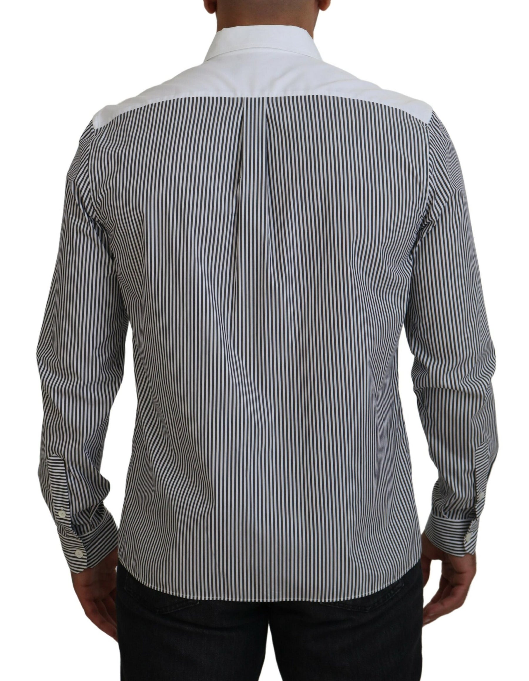 Dolce & Gabbana Black White Striped Printed Casual Cotton Shirt | Regal Royce