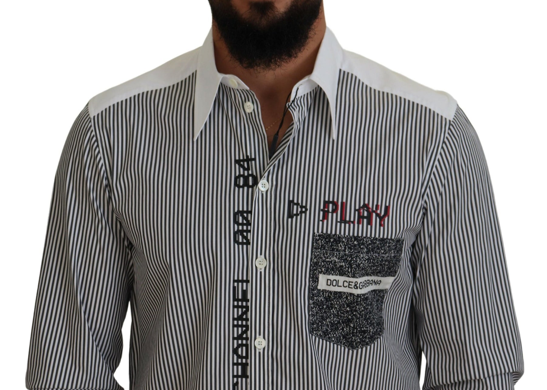 Dolce & Gabbana Black White Striped Printed Casual Cotton Shirt | Regal Royce