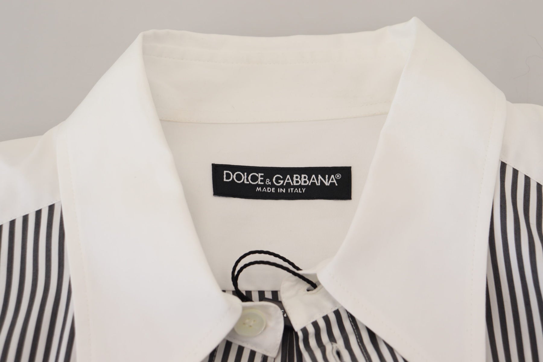 Dolce & Gabbana Black White Striped Printed Casual Cotton Shirt | Regal Royce