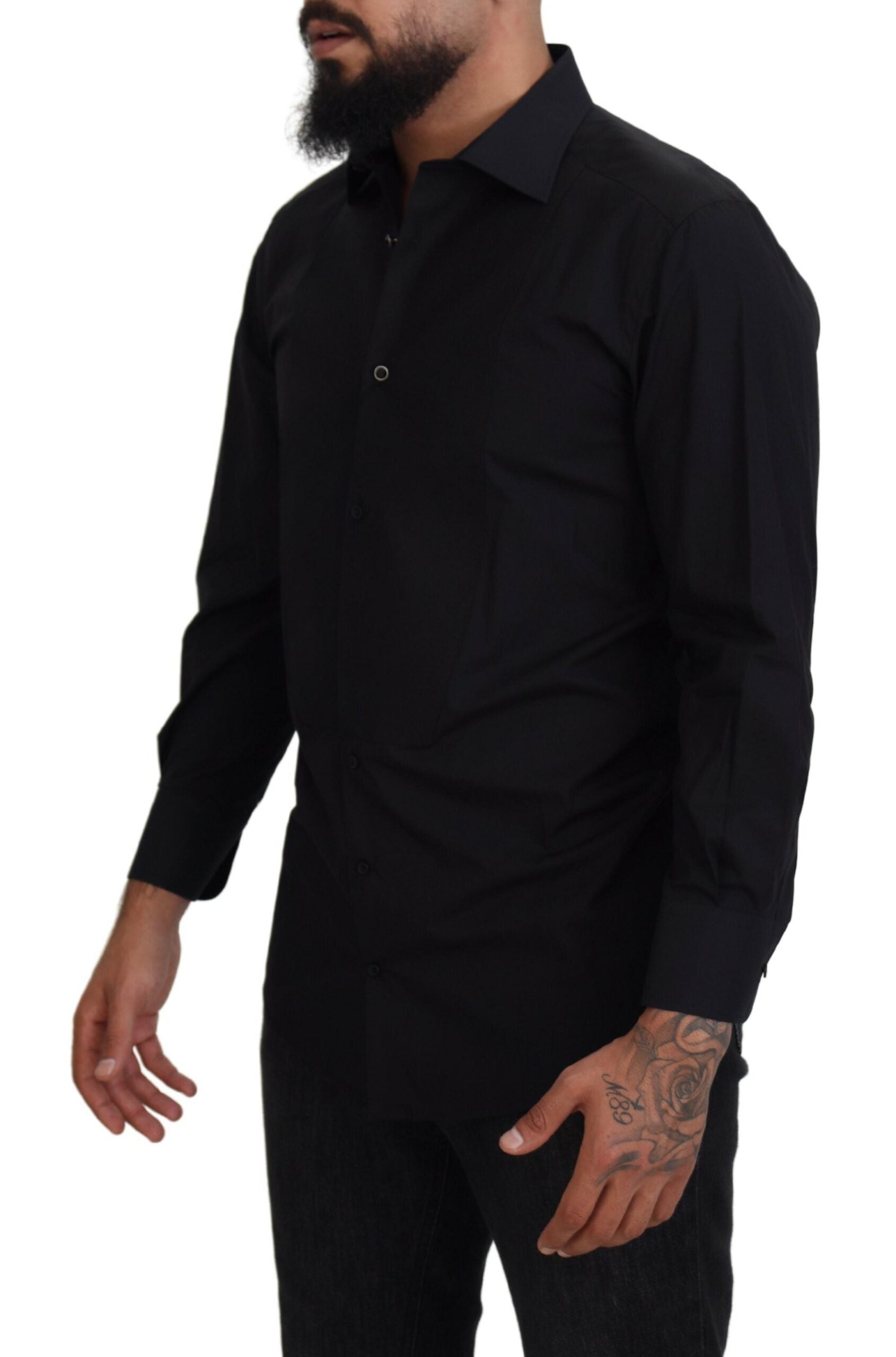 Dolce & Gabbana Black GOLD Cotton Collared Long Sleeve Shirt | Regal Royce