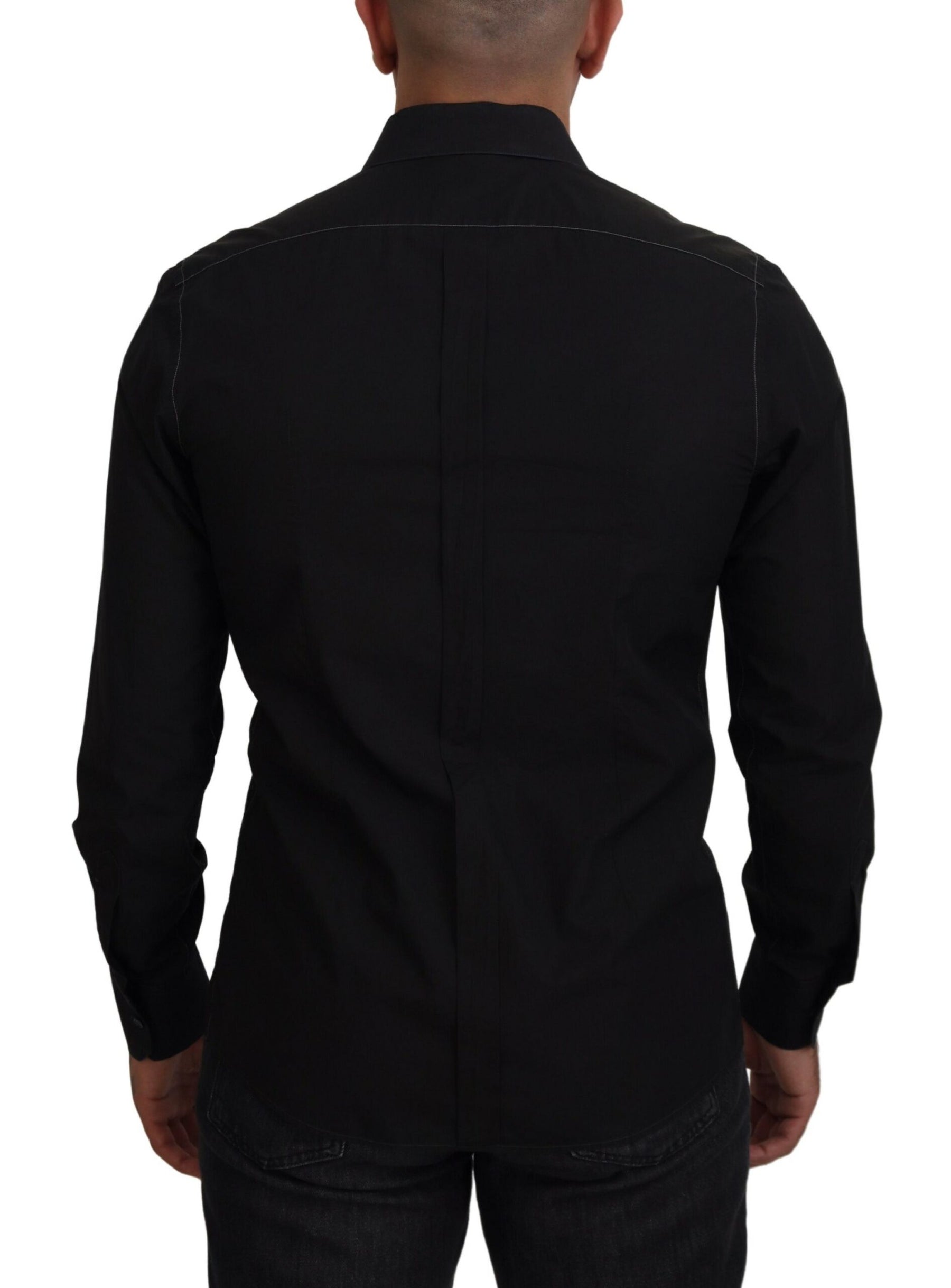 Dolce & Gabbana Black Cotton Collared Long Sleeve GOLD Shirt | Regal Royce