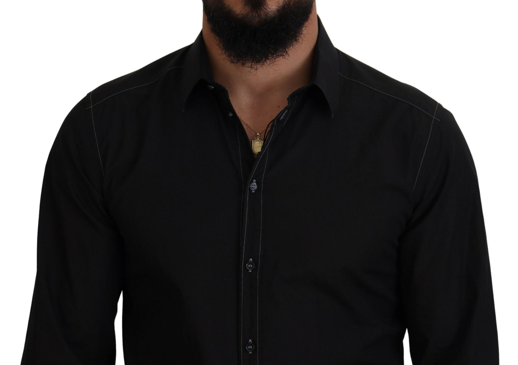 Dolce & Gabbana Black Cotton Collared Long Sleeve GOLD Shirt | Regal Royce
