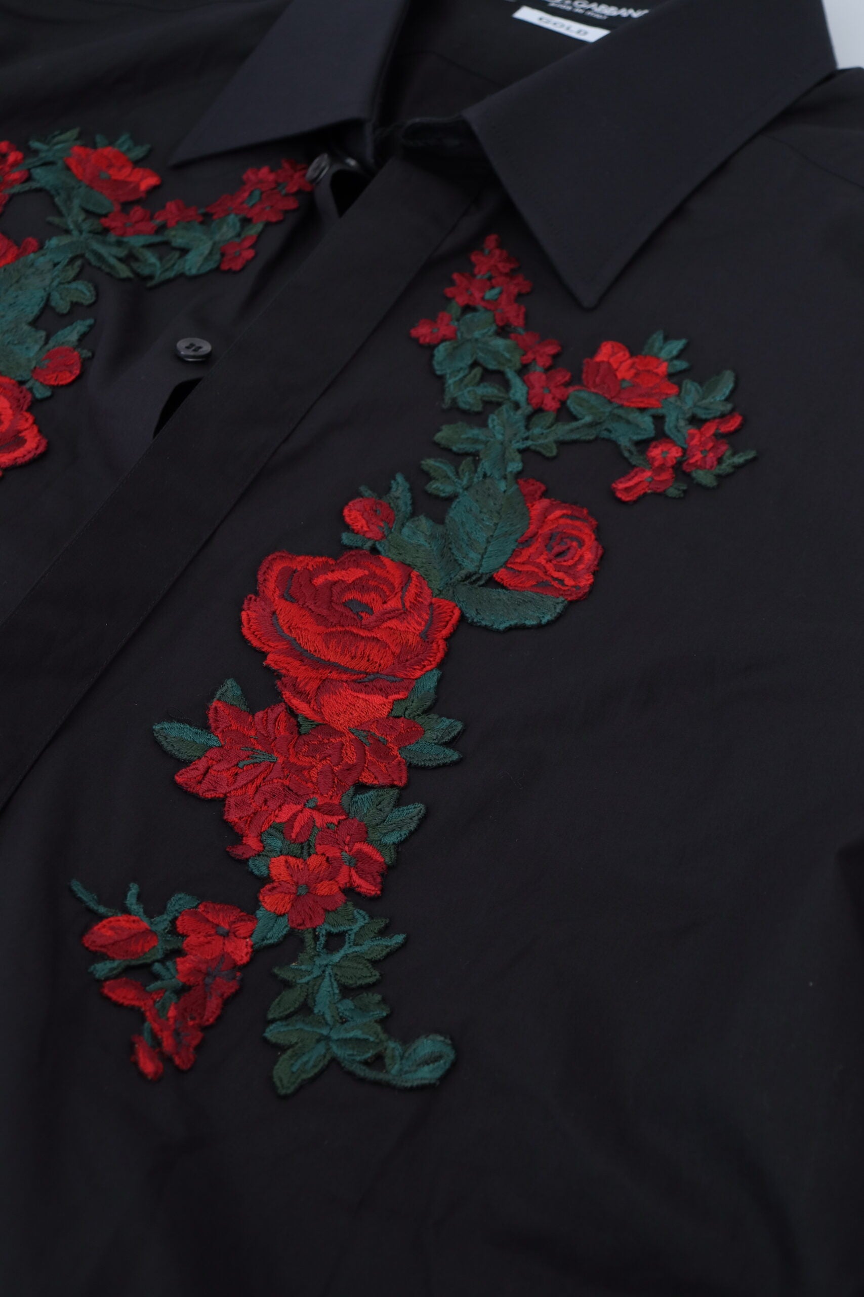 Dolce & Gabbana Black Floral Embroidery Men Long Sleeves GOLD Shirt | Regal Royce