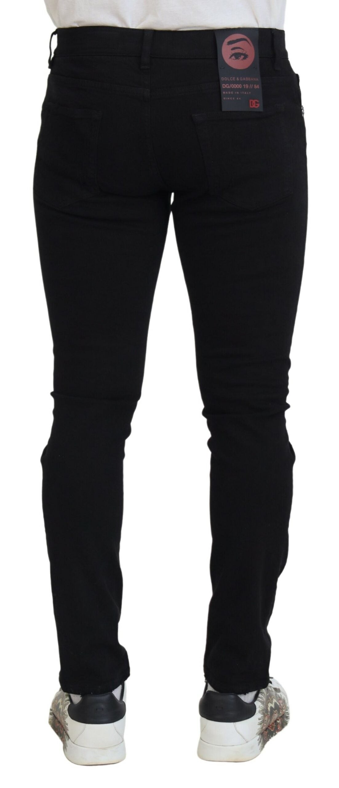 Dolce & Gabbana Black Slim Fit Tattered Denim Cotton Jeans | Regal Royce