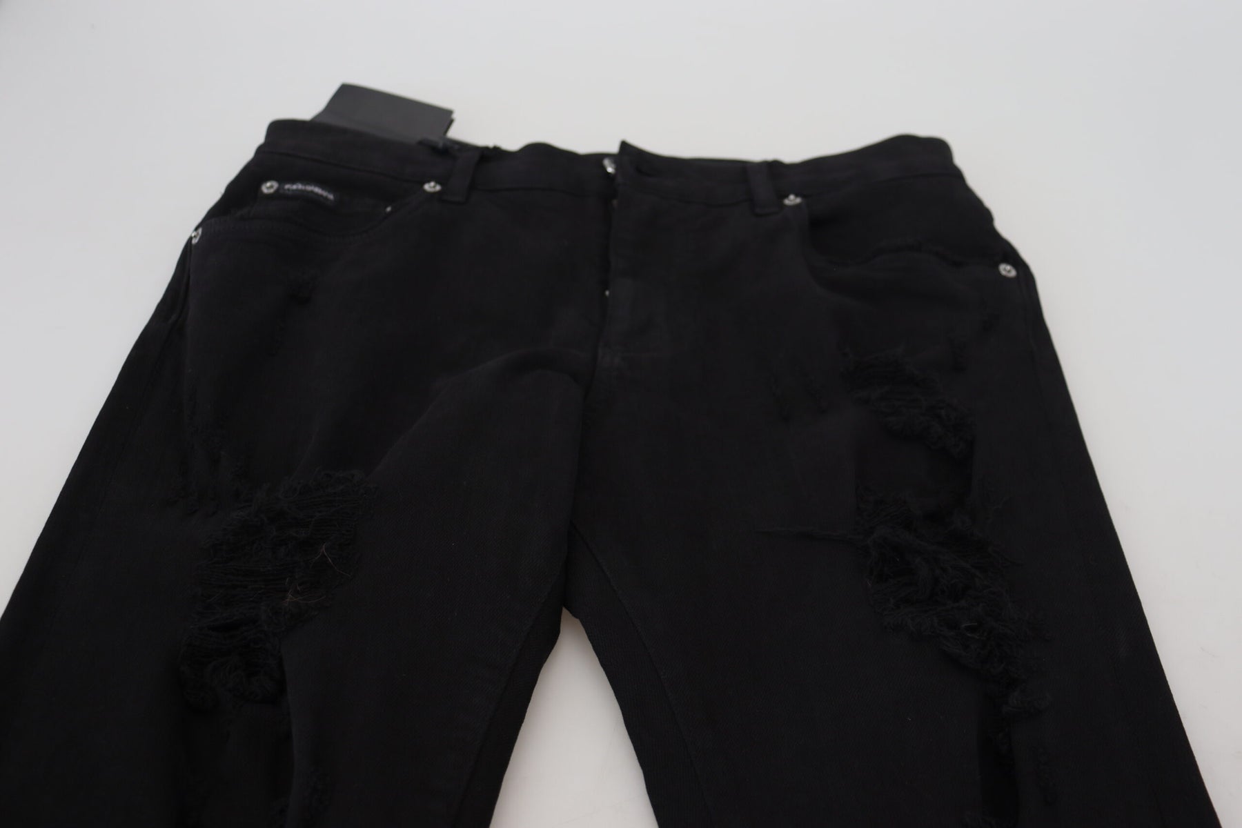 Dolce & Gabbana Black Slim Fit Tattered Denim Cotton Jeans | Regal Royce