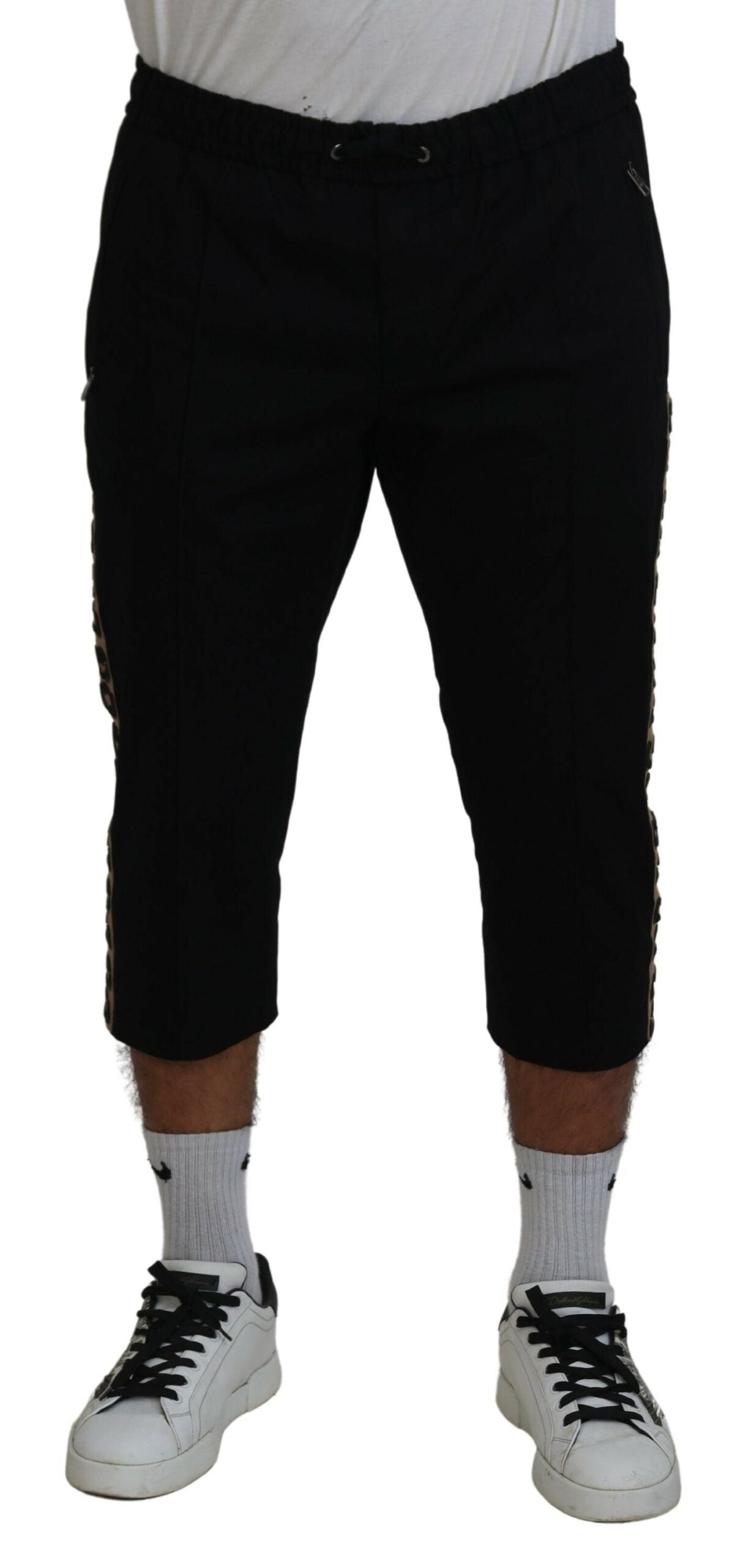 Dolce & Gabbana Black Cotton Elastic Waist DG Logo Cropped Pants | Regal Royce