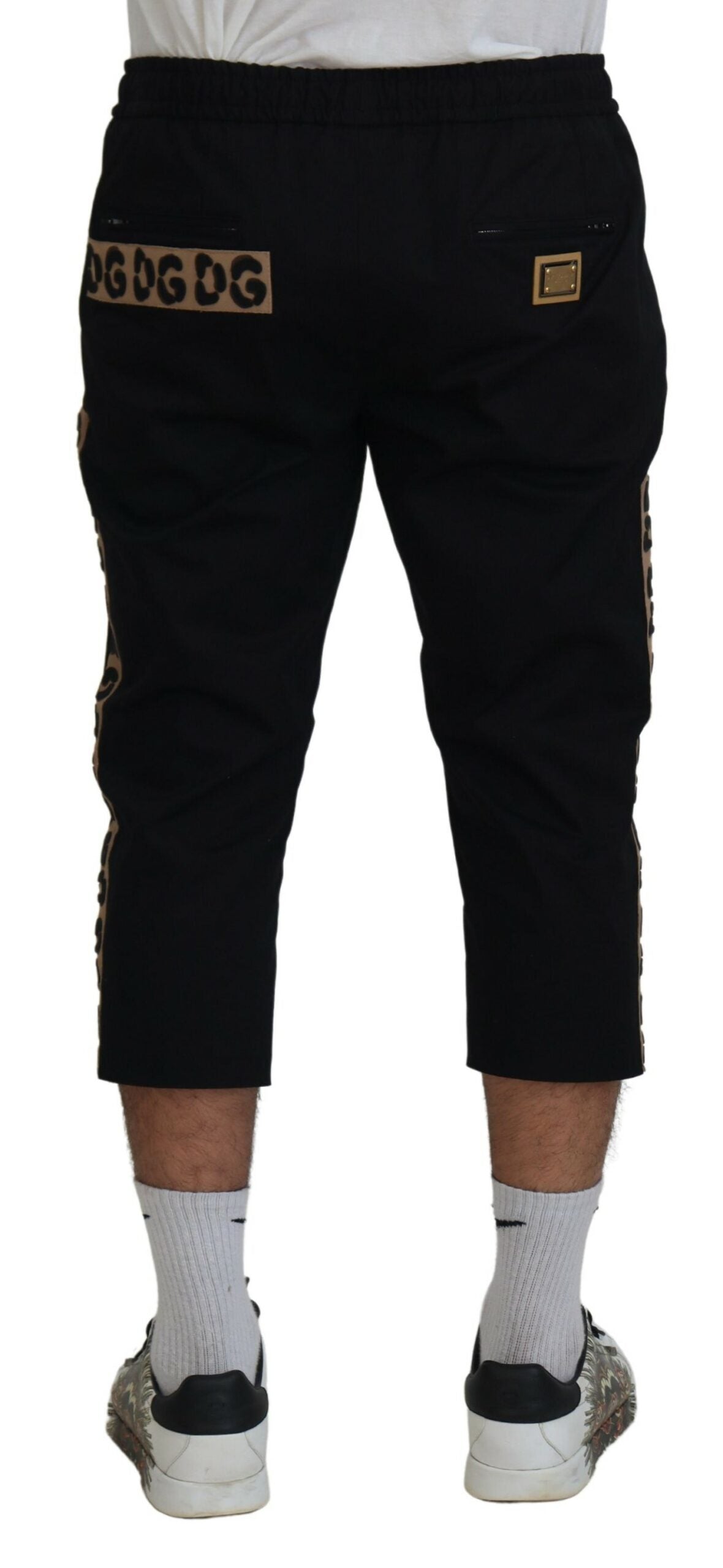 Dolce & Gabbana Black Cotton Elastic Waist DG Logo Cropped Pants | Regal Royce