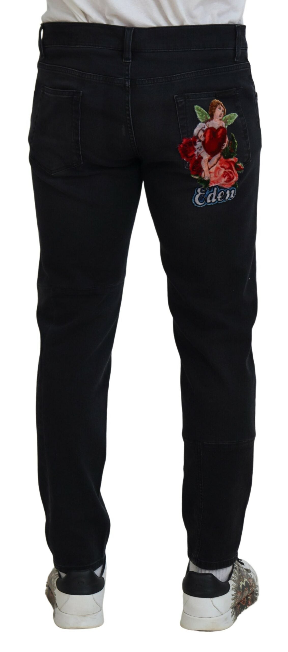 Dolce & Gabbana Black Angel Embroidery Skinny Denim Jeans | Regal Royce