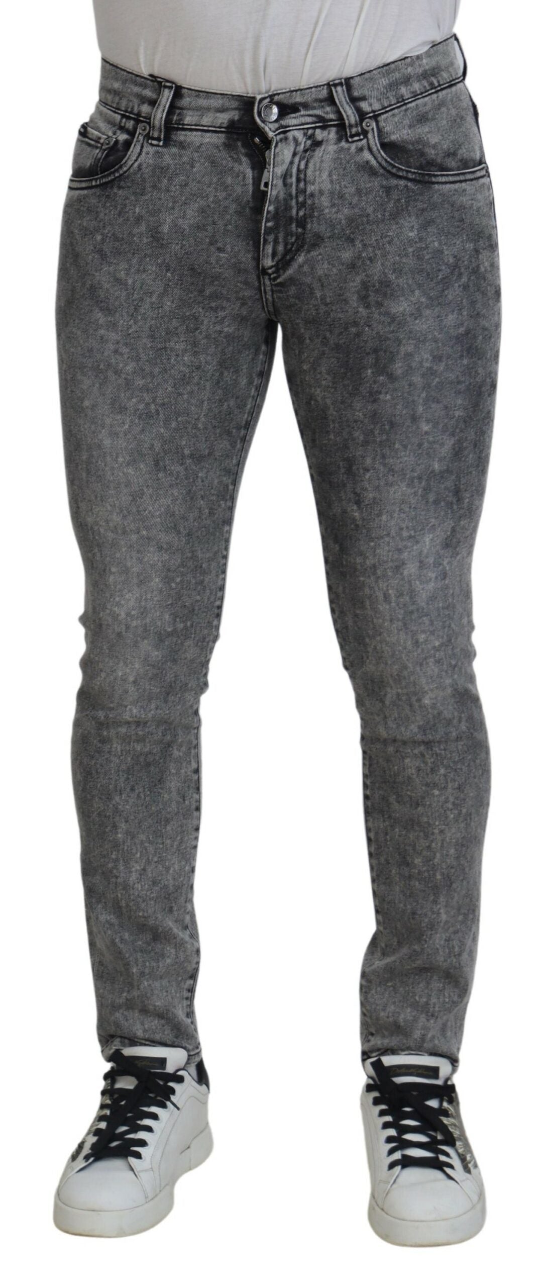 Dolce & Gabbana Grey Washed Cotton Slim Fit Men Denim Jeans | Regal Royce